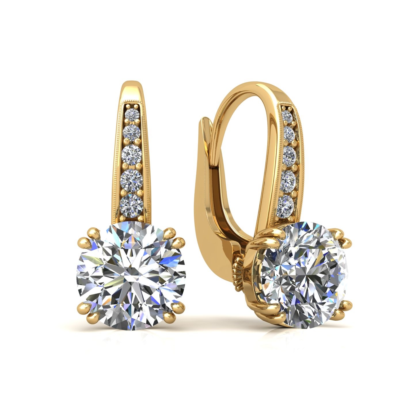 18k yellow gold  0,3 ct each (0,6 ct tcw) 8 prongs round shape leverback diamond earrings Photos & images