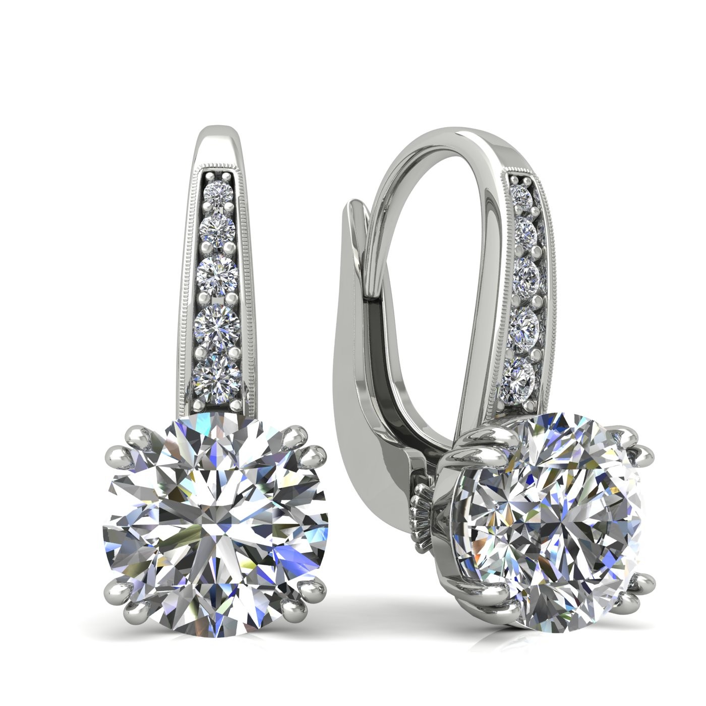 18k white gold  0,3 ct each (0,6 ct tcw) 8 prongs round shape leverback diamond earrings Photos & images