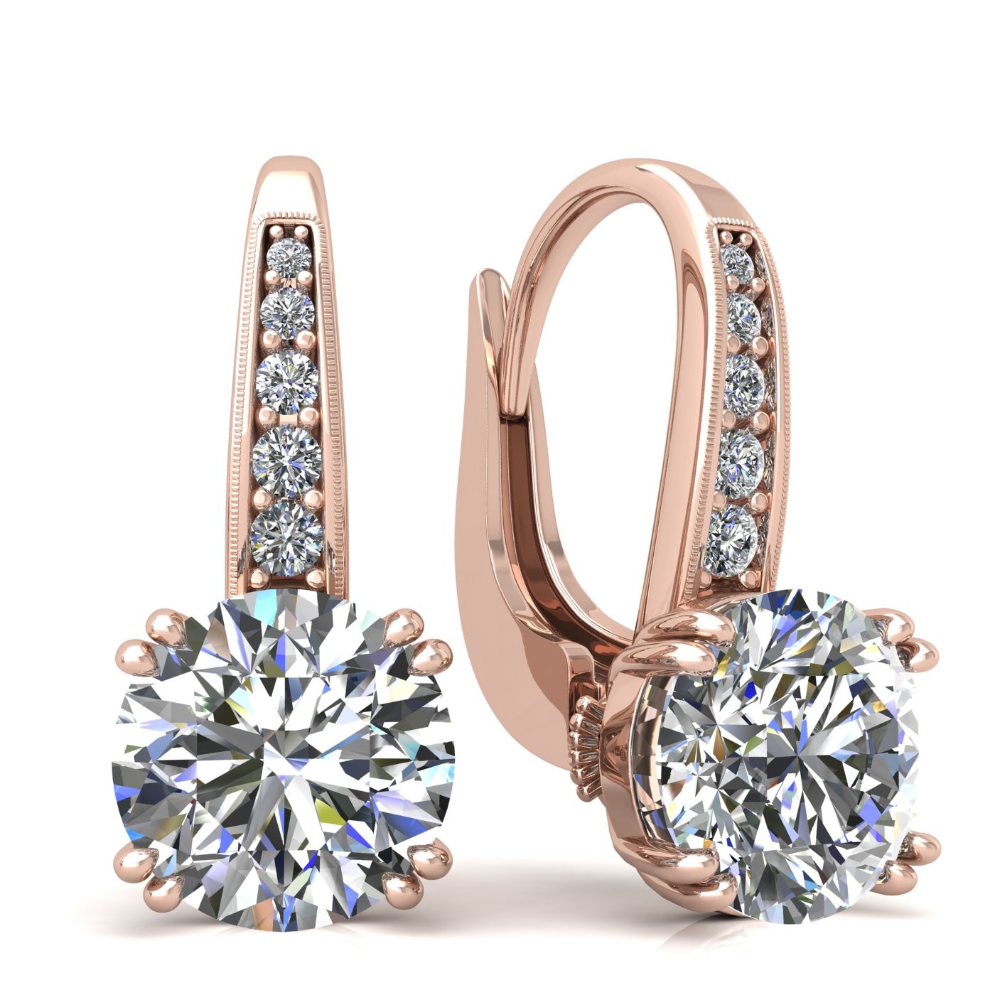 18k rose gold  0,3 ct each (0,6 ct tcw) 8 prongs round shape leverback diamond earrings Photos & images