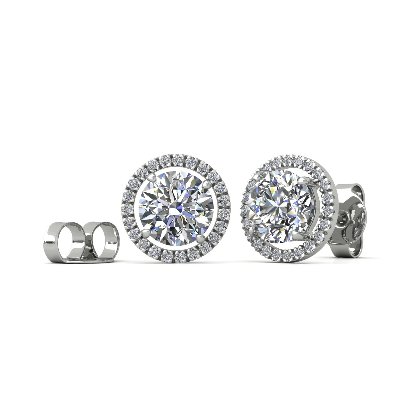 18k white gold  1,5 ct each (3 tcw) 4 prongs round brilliant cut halo diamond earring studs Photos & images