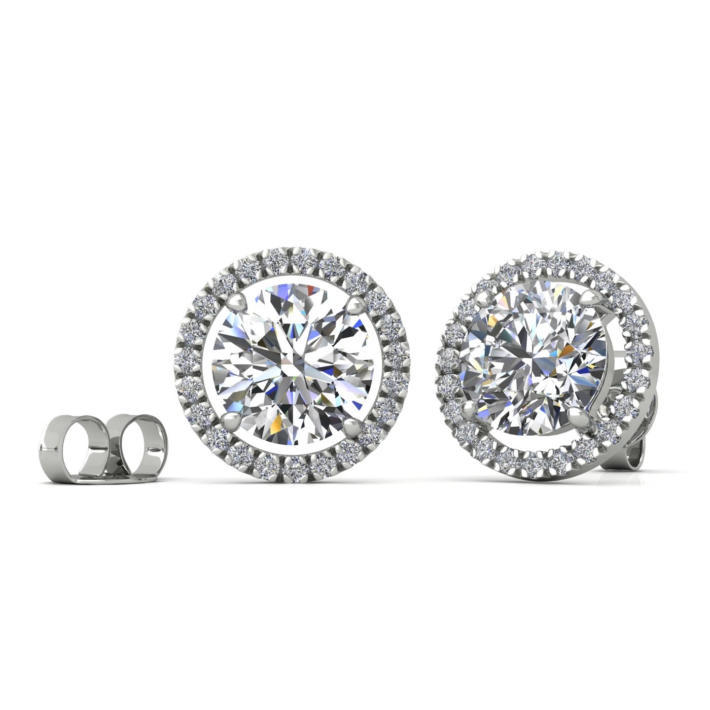 18k white gold  0,5 ct each (1tcw) 4 prongs round brilliant cut halo diamond earring studs Photos & images