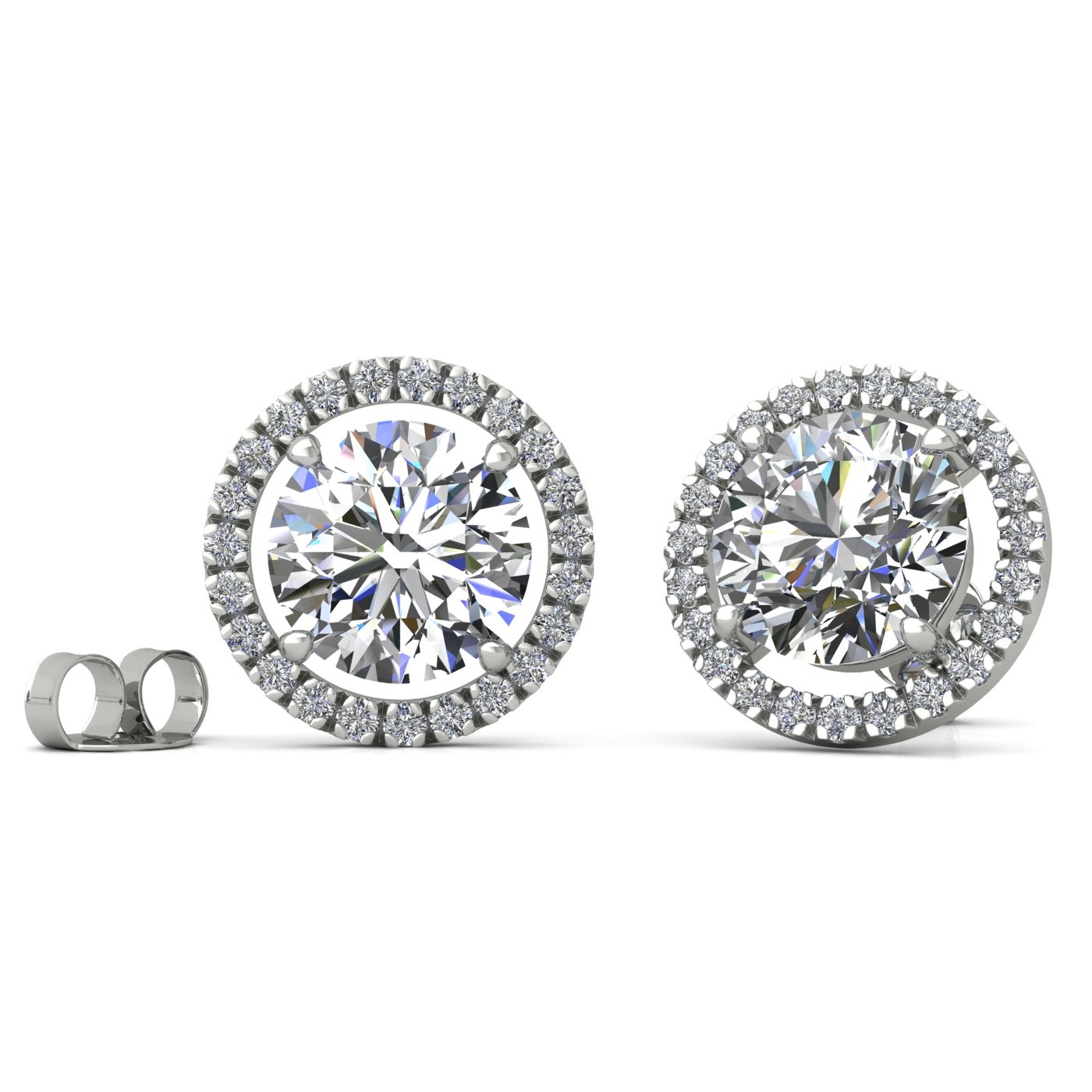 18k white gold 1 ct each (2 tcw) 4 prongs round brilliant cut halo diamond earring studs Photos & images