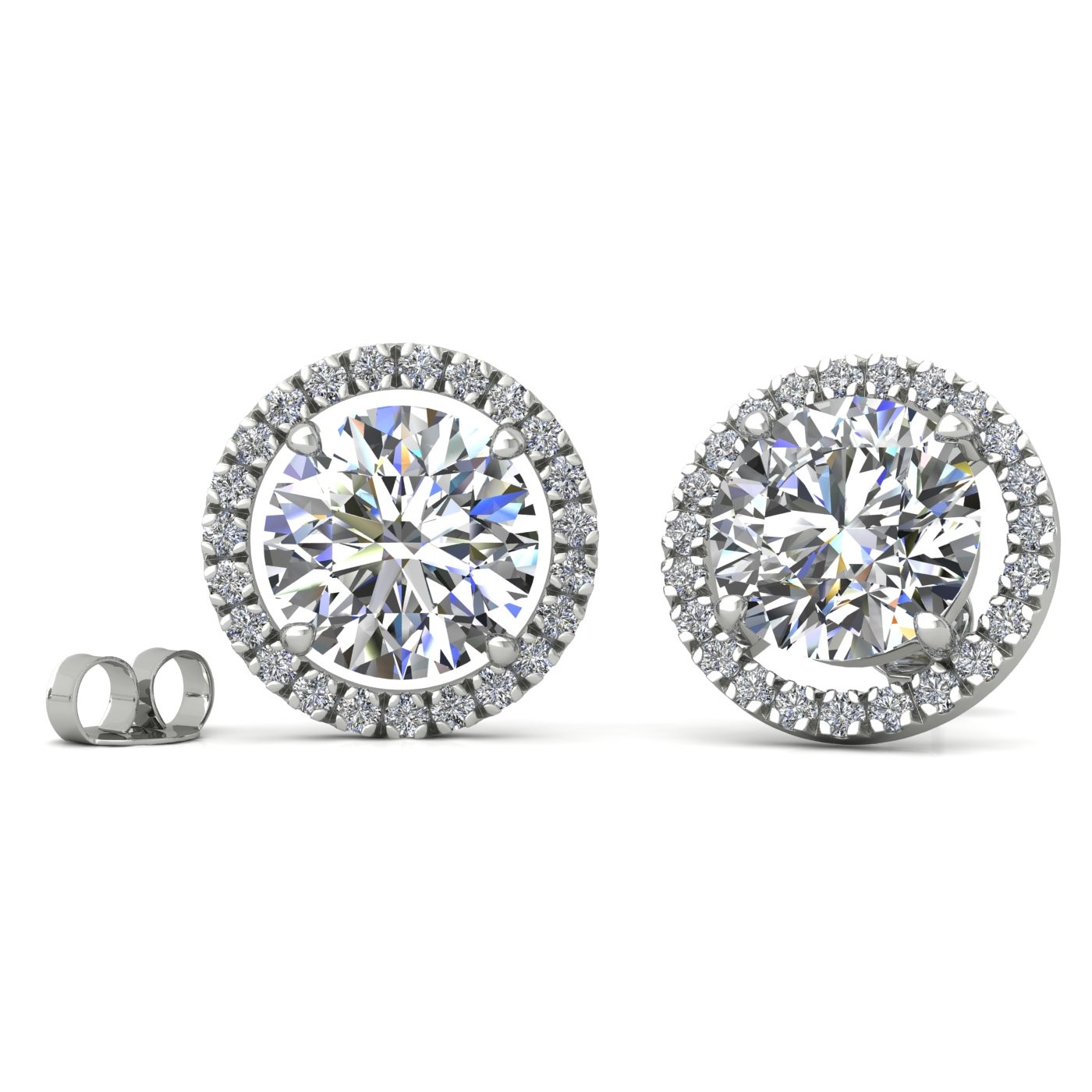 18k white gold 2 ct each (4 tcw) 4 prongs round brilliant cut halo diamond earring studs Photos & images