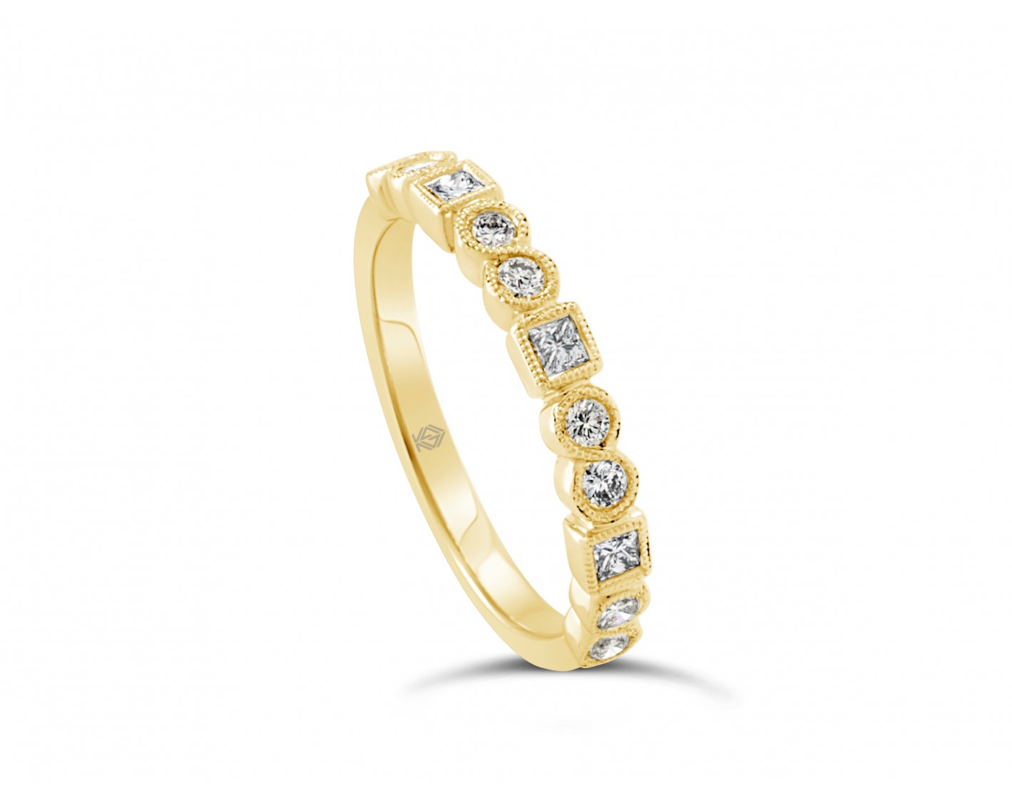 18k white gold art deco vintage half eternity wedding ring in milgrain bezel set Photos & images