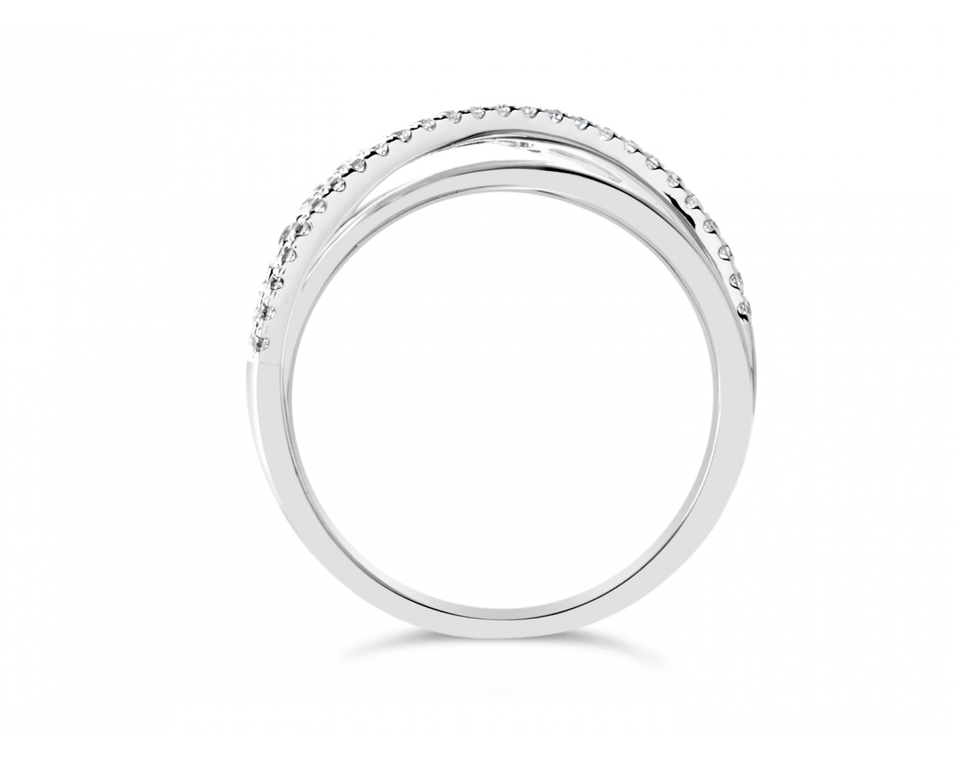 18k white gold crossover ring in pave set