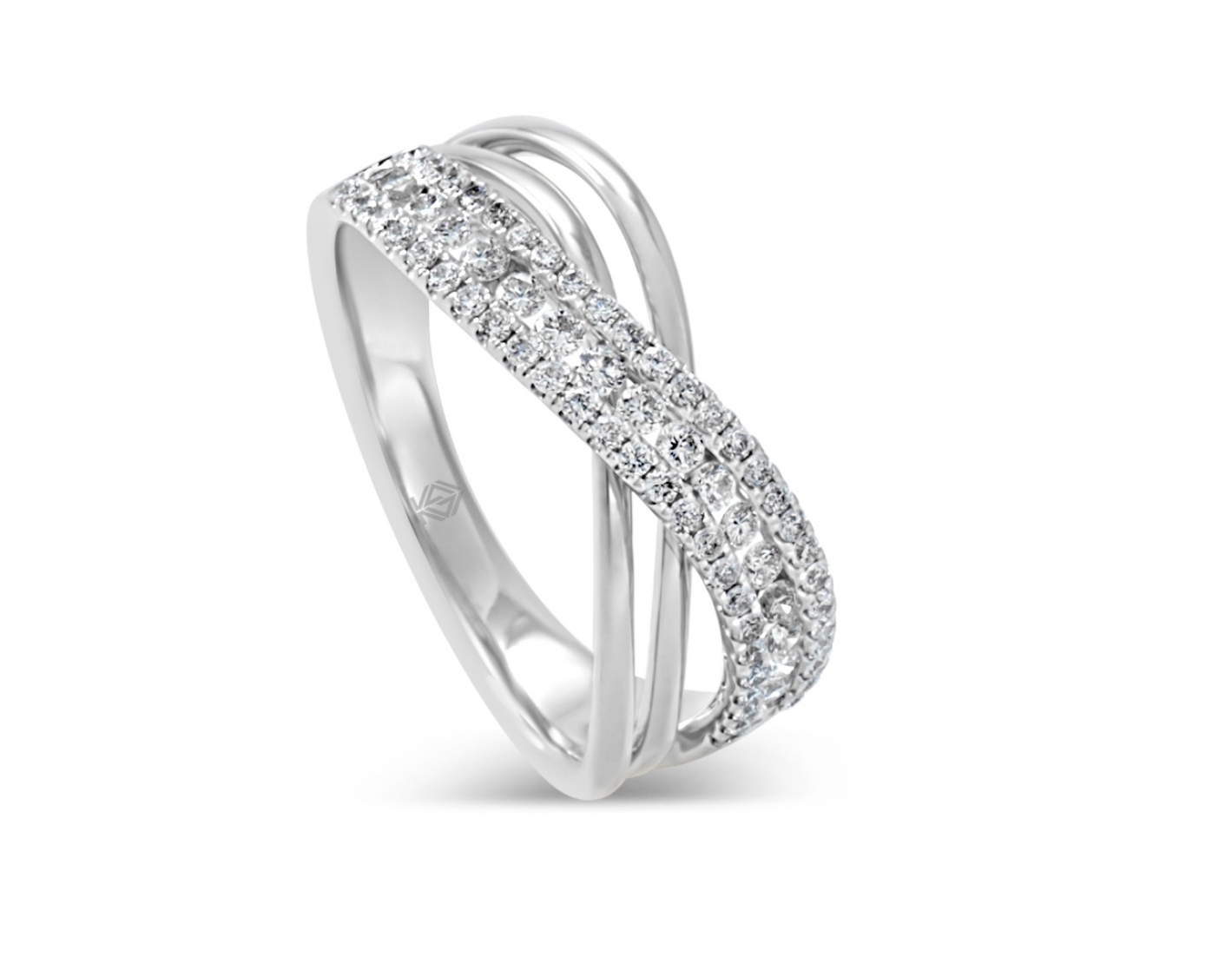 18k white gold crossover ring in pave set