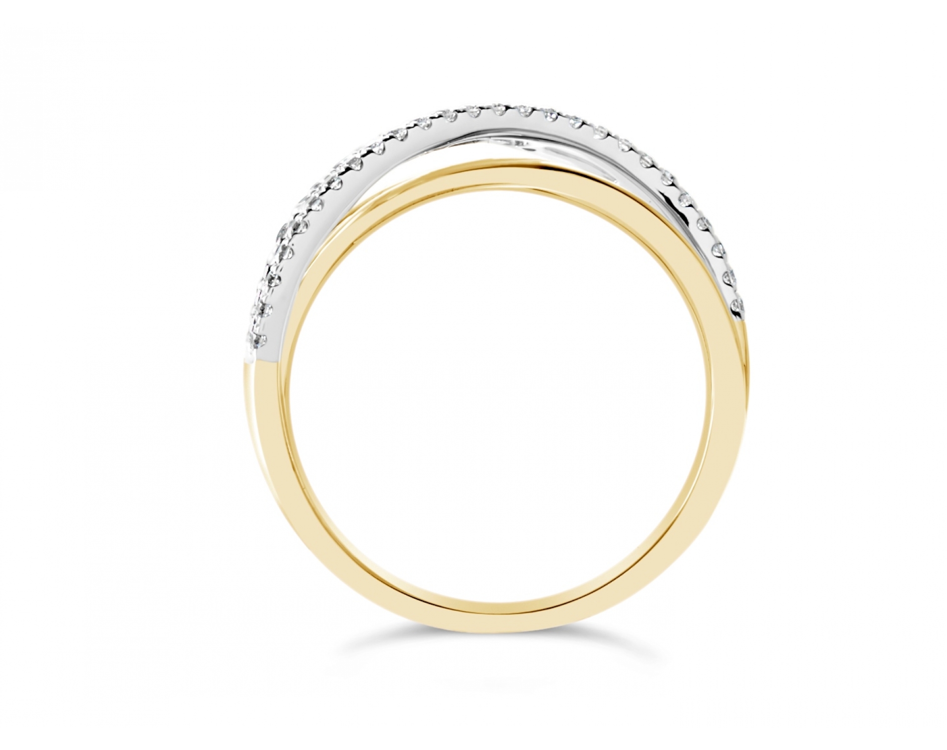 18k yellow gold crossover ring in pave set