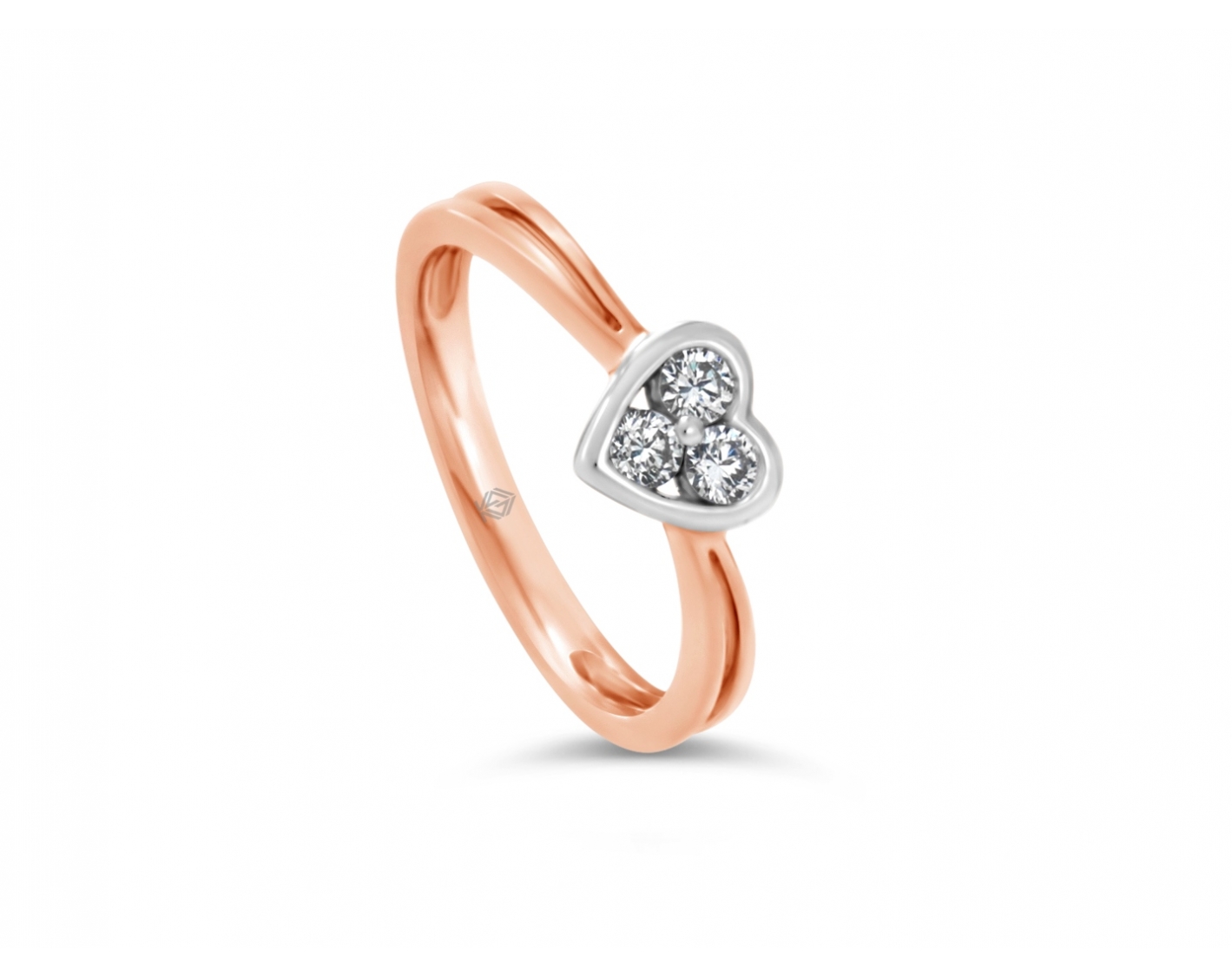 18k rose gold bicolor heart shaped illusion set engagement ring in bezel set