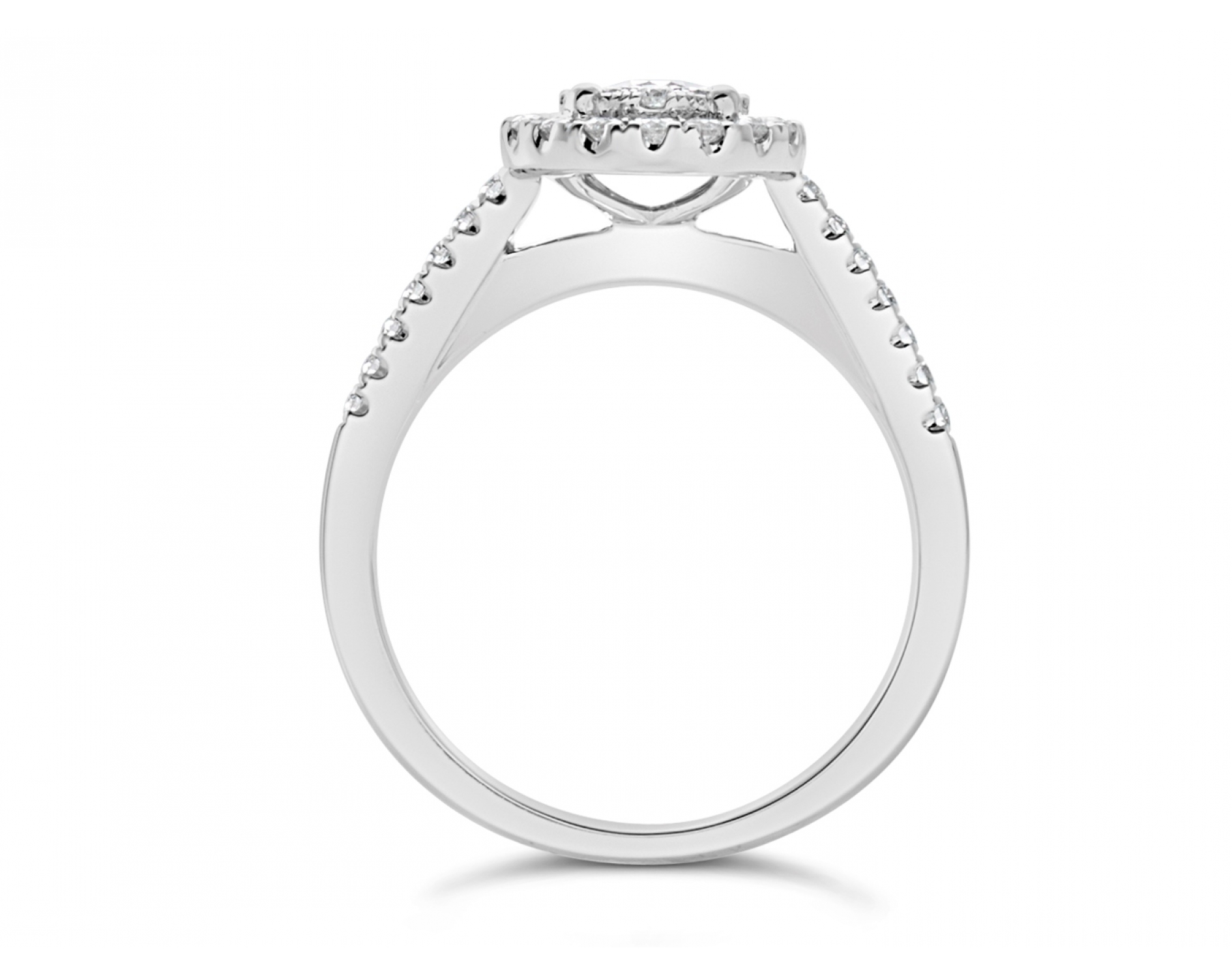 18k white gold halo illusion set engagement ring with pave set sidestones Photos & images