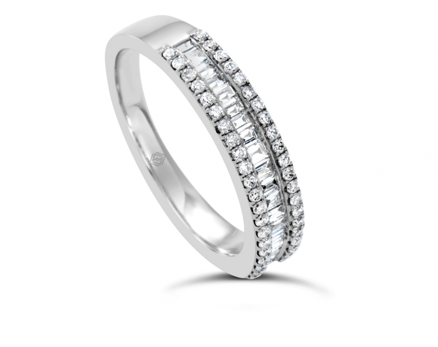 18k white gold half eternity round & emerald cut diamonds in pave & channel set wedding band Photos & images
