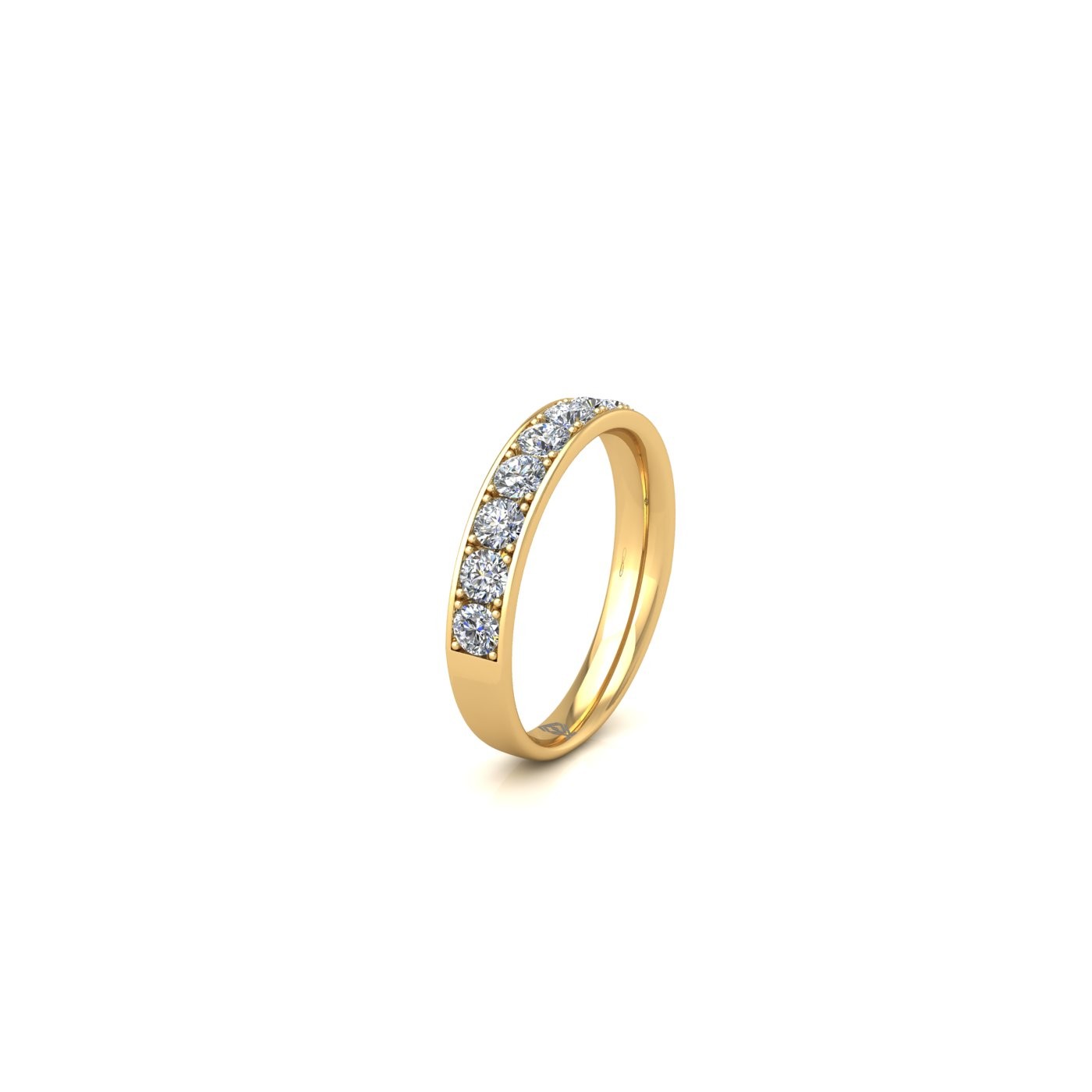 18k yellow gold  round shape diamond channel prong set half eternity ring