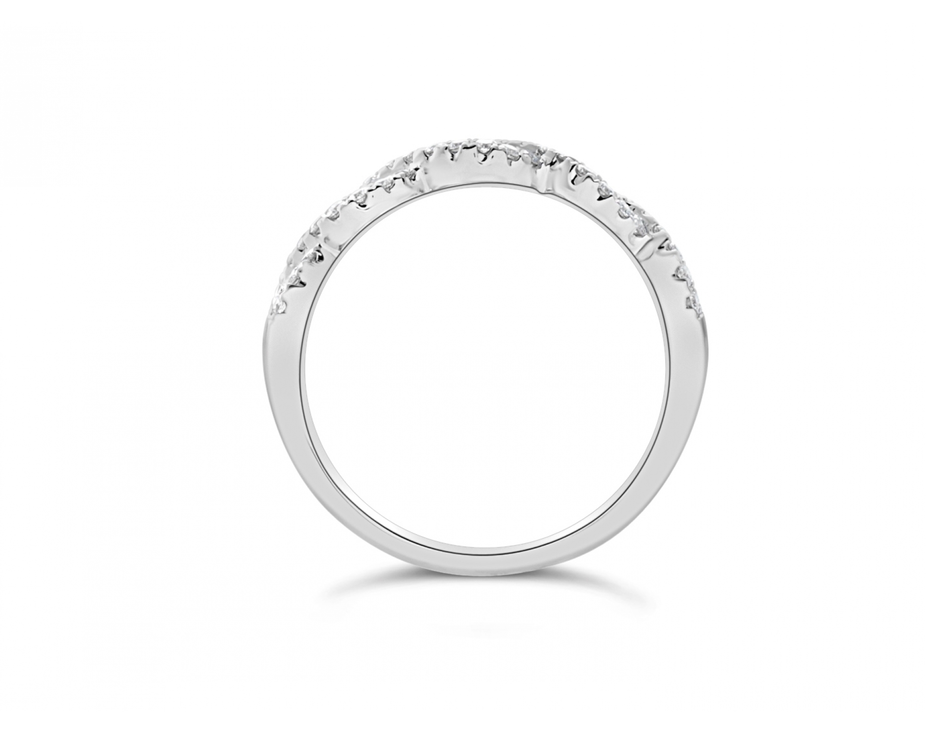 18k white gold half eternity infinity halo and pave set round brilliant diamond wedding ring