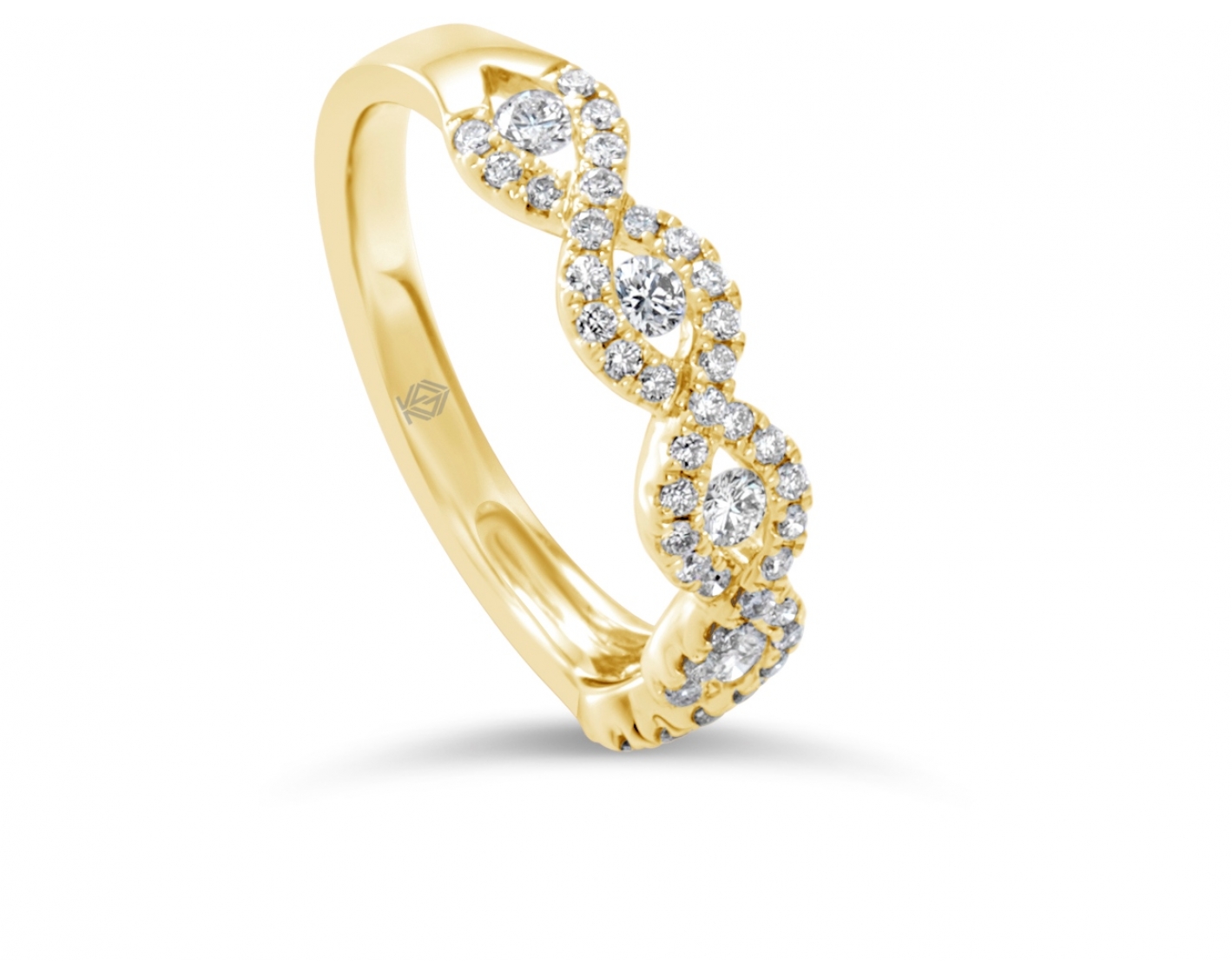 18k rose gold half eternity infinity halo and pave set round brilliant diamond wedding ring Photos & images