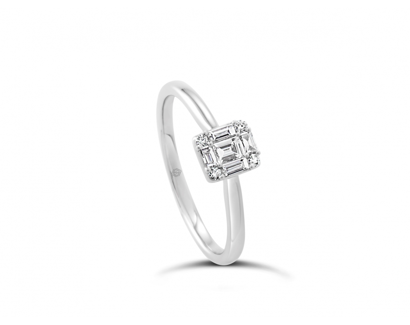 18k white gold emerald shaped illusion set engagement ring