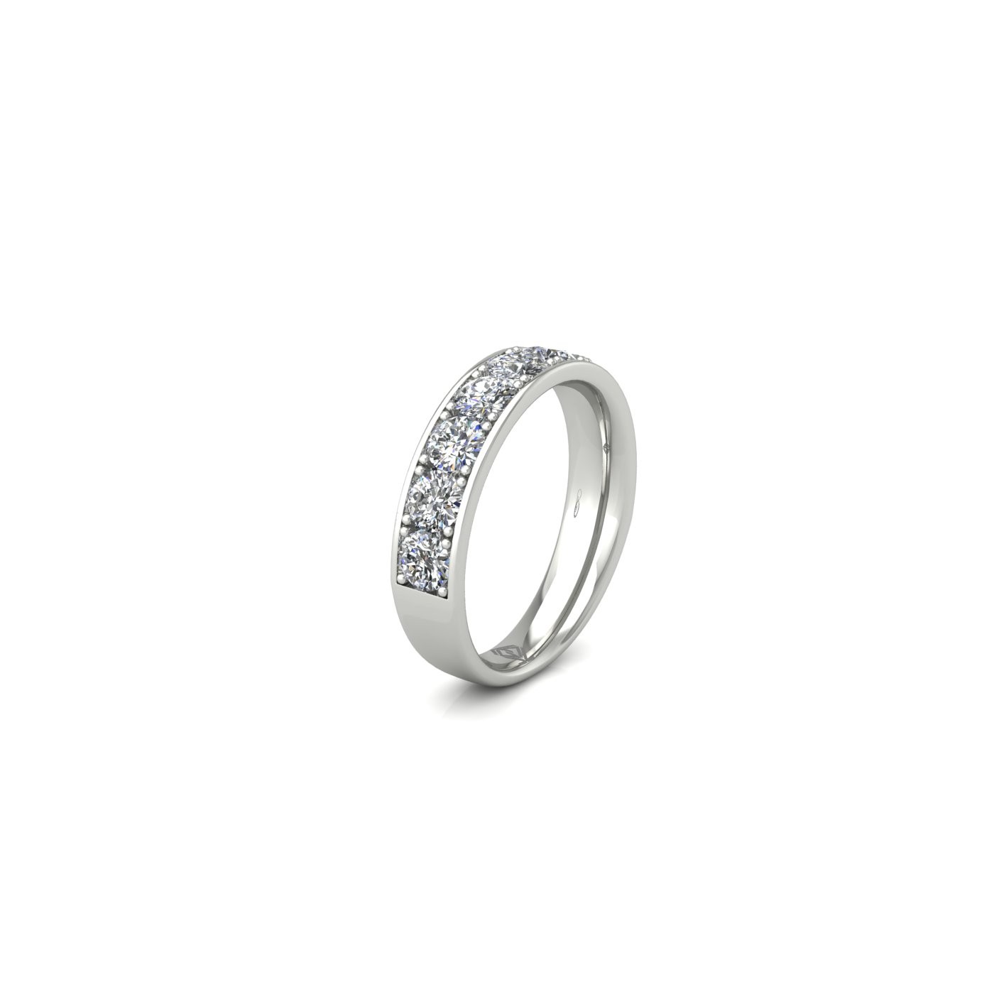 platinum  round shape diamond channel prong set half eternity ring