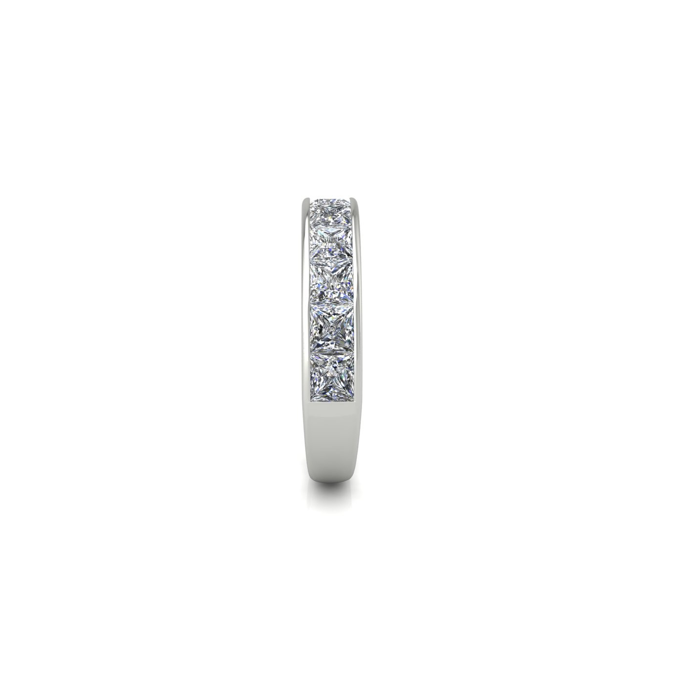 platinum  princess shape diamond channel set half eternity ring