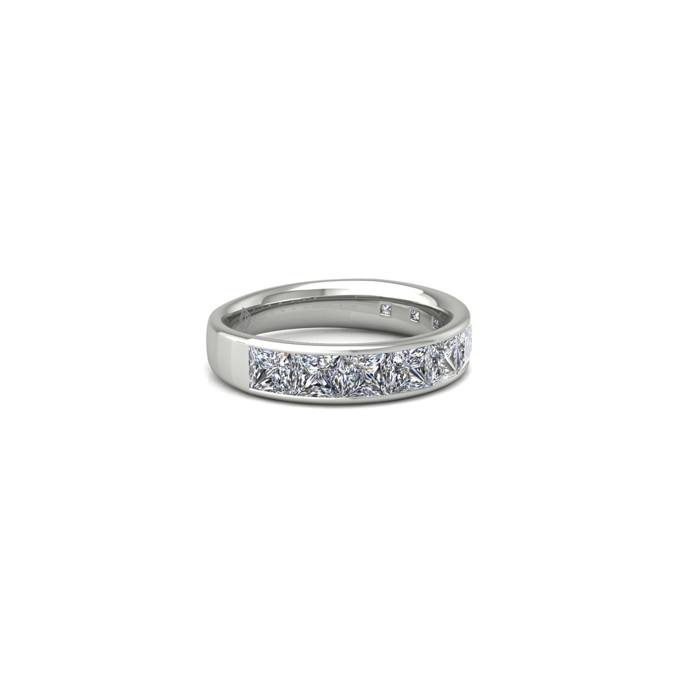 platinum  princess shape diamond channel set half eternity ring