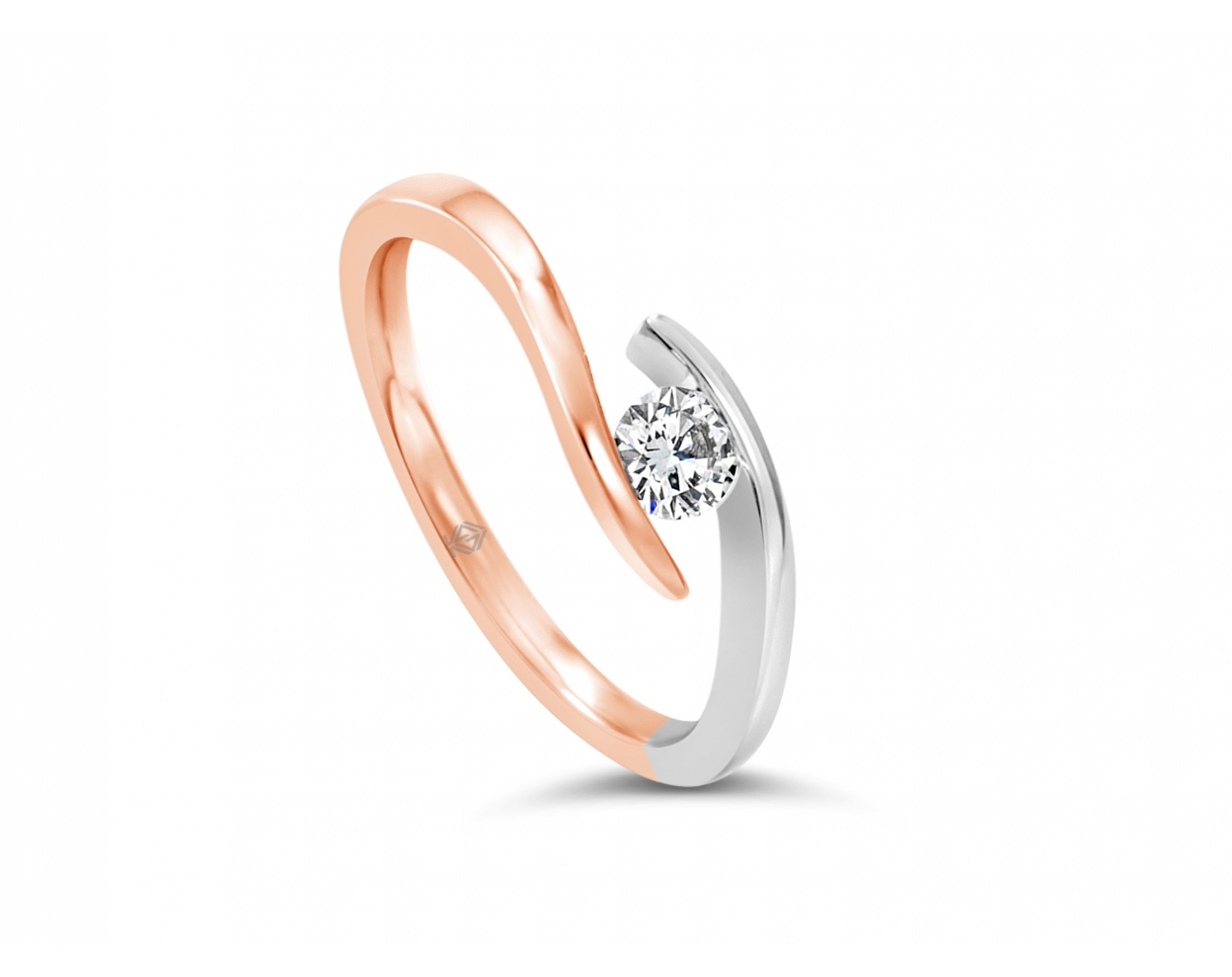 18k rose gold bicolor spiral tension set diamond engagement ring
