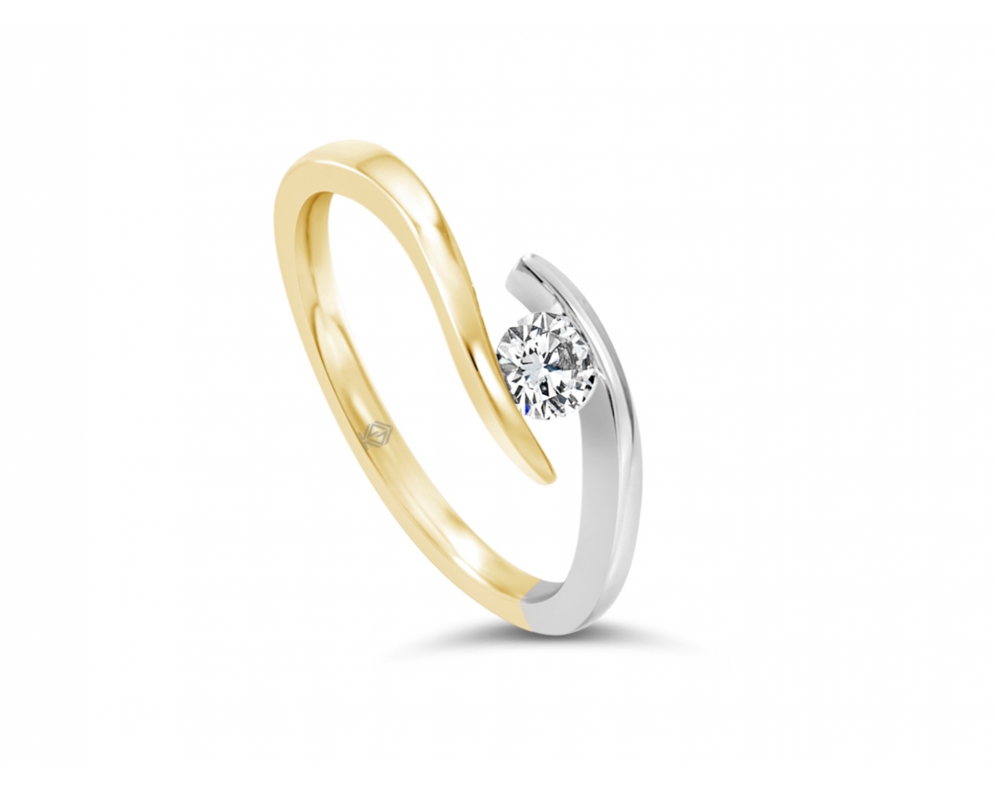 18k yellow gold bicolor spiral tension set diamond engagement ring Photos & images