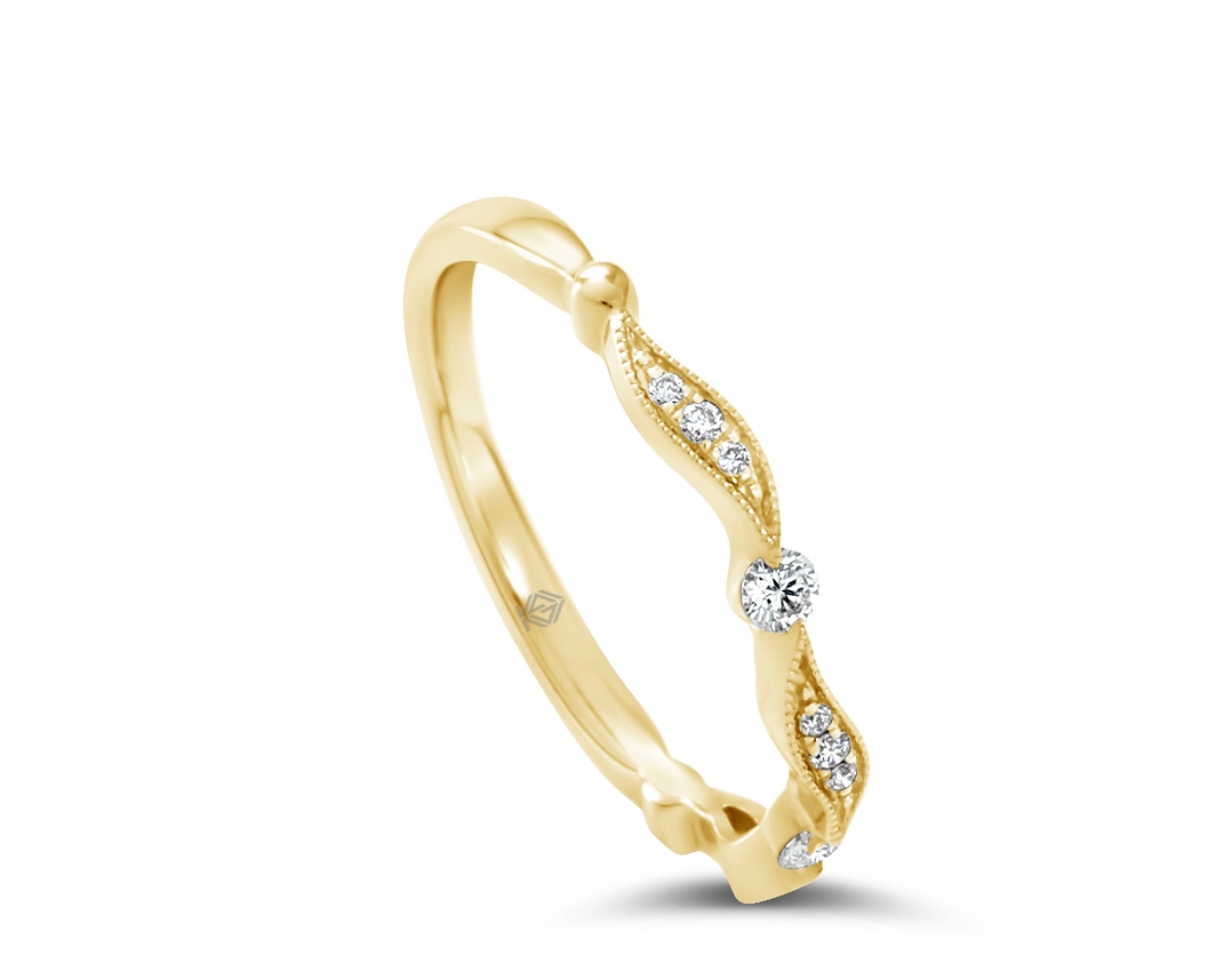 18k yellow gold milgrain tension set vintage diamond wedding ring Photos & images