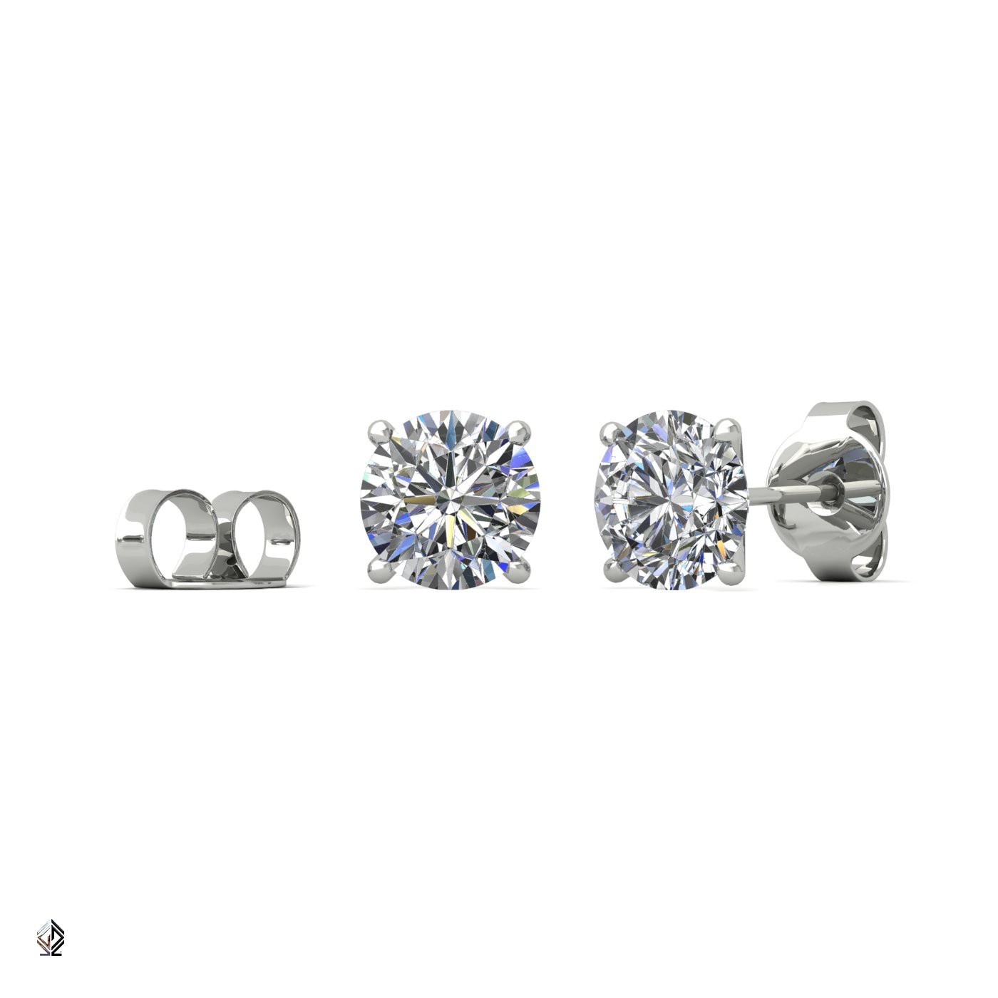 18k white gold 0,5 ct 4 prongs round cut classic diamond earring studs