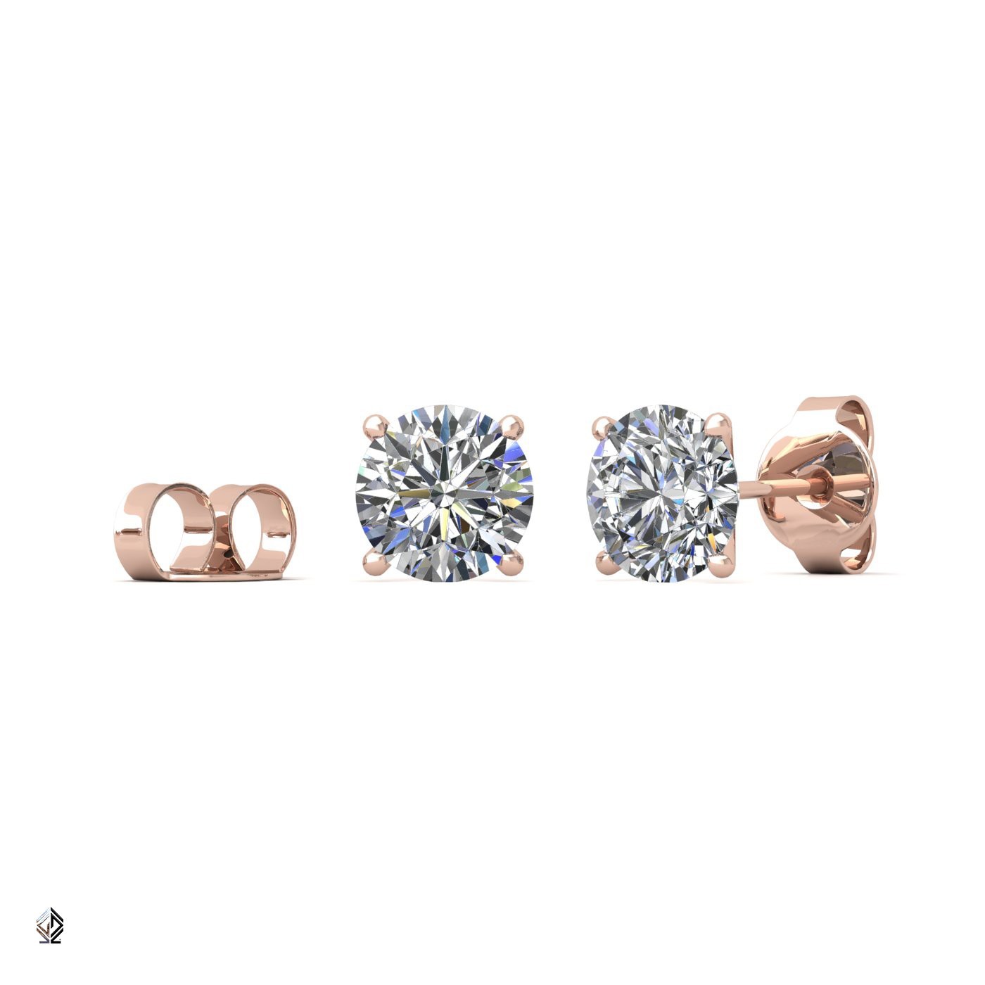 18k rose gold 0,5 ct 4 prongs round cut classic diamond earring studs