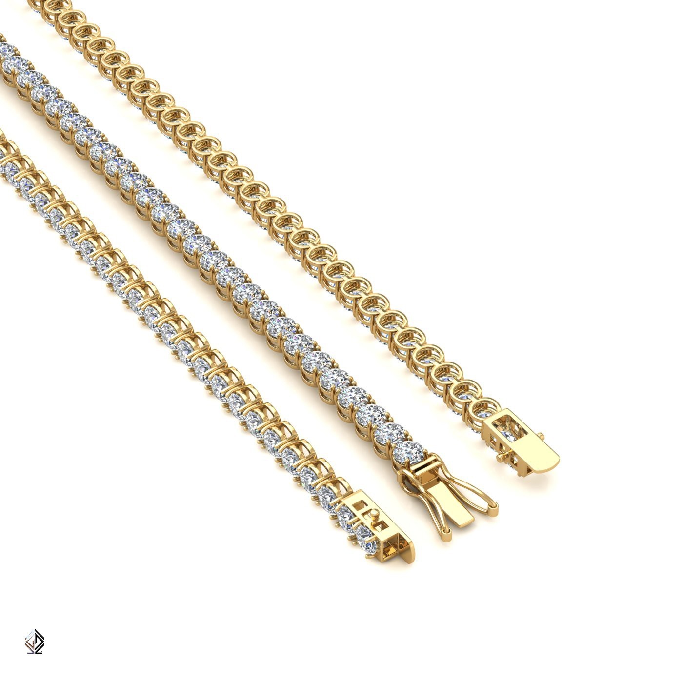 18k yellow gold  1.8mm 4 prong round shape diamond tennis bracelet in round setting
