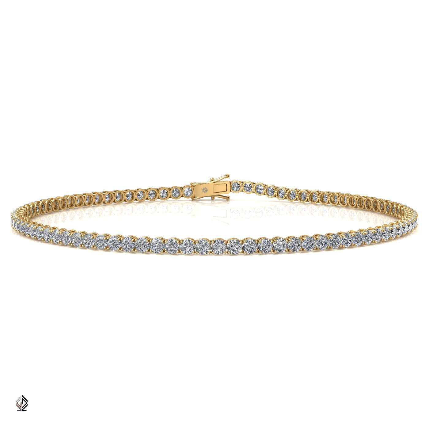 18k yellow gold  1.8mm 4 prong round shape diamond tennis bracelet in round setting