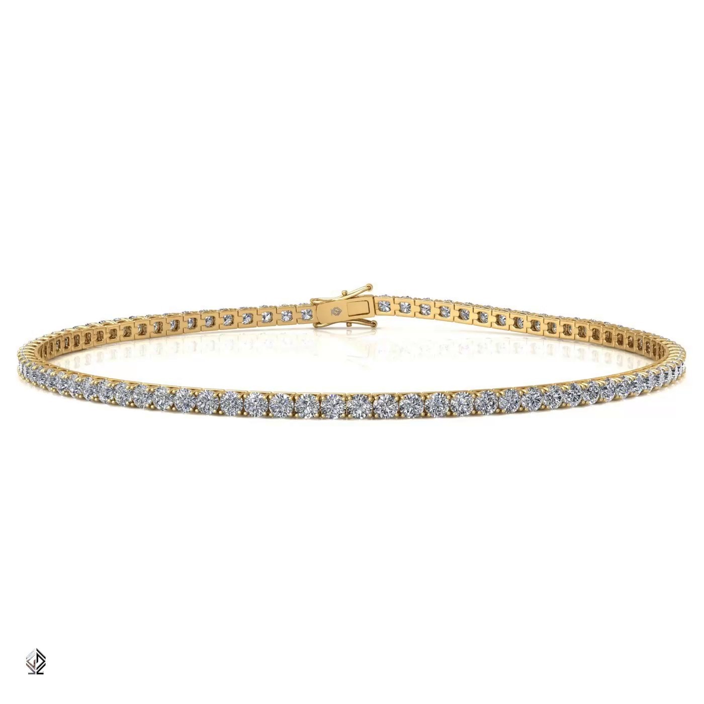 18k yellow gold  1.8mm 4 prong round shape diamond tennis bracelet in square setting Photos & images