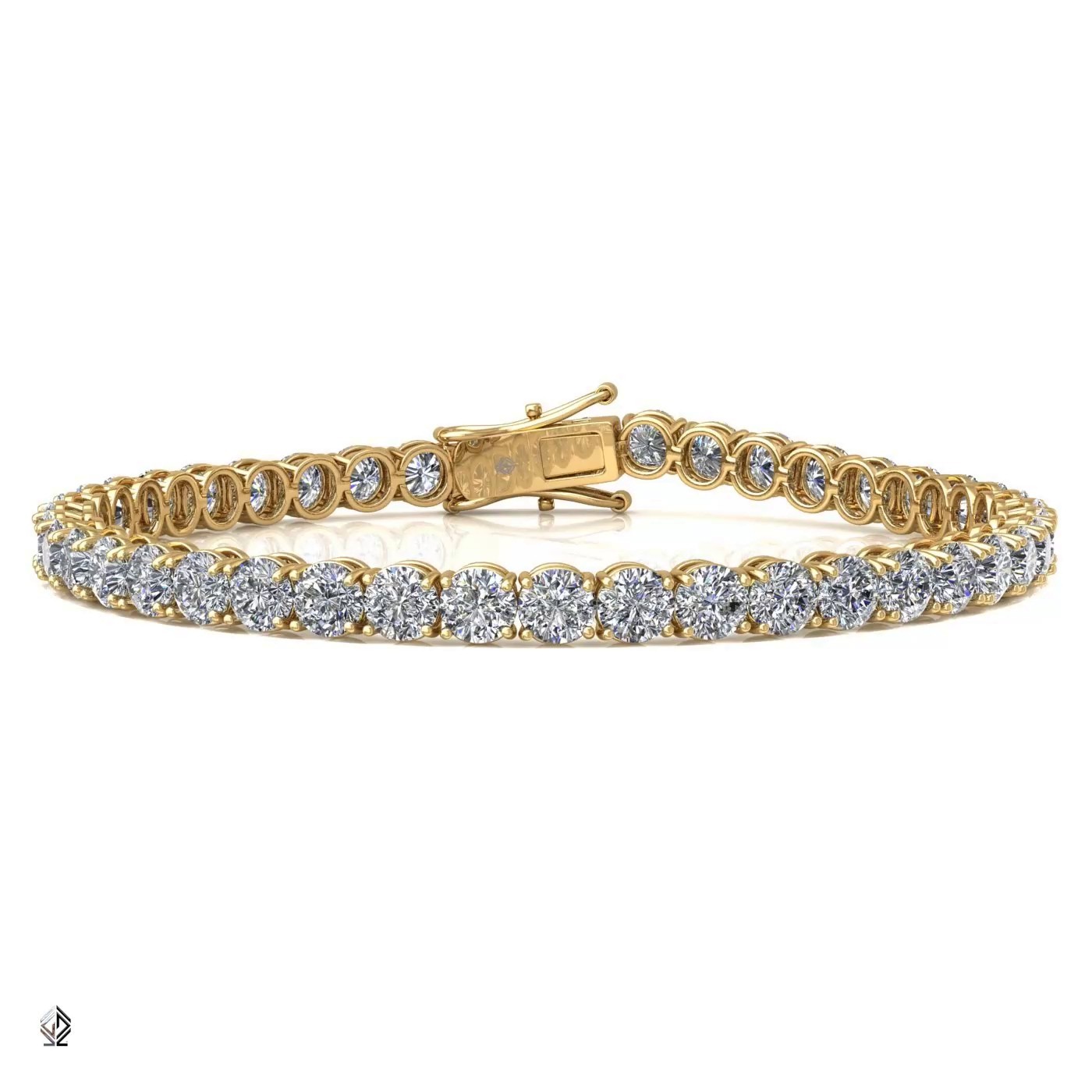 18k yellow gold 2.8mm 4 prong round shape diamond tennis bracelet in round setting Photos & images