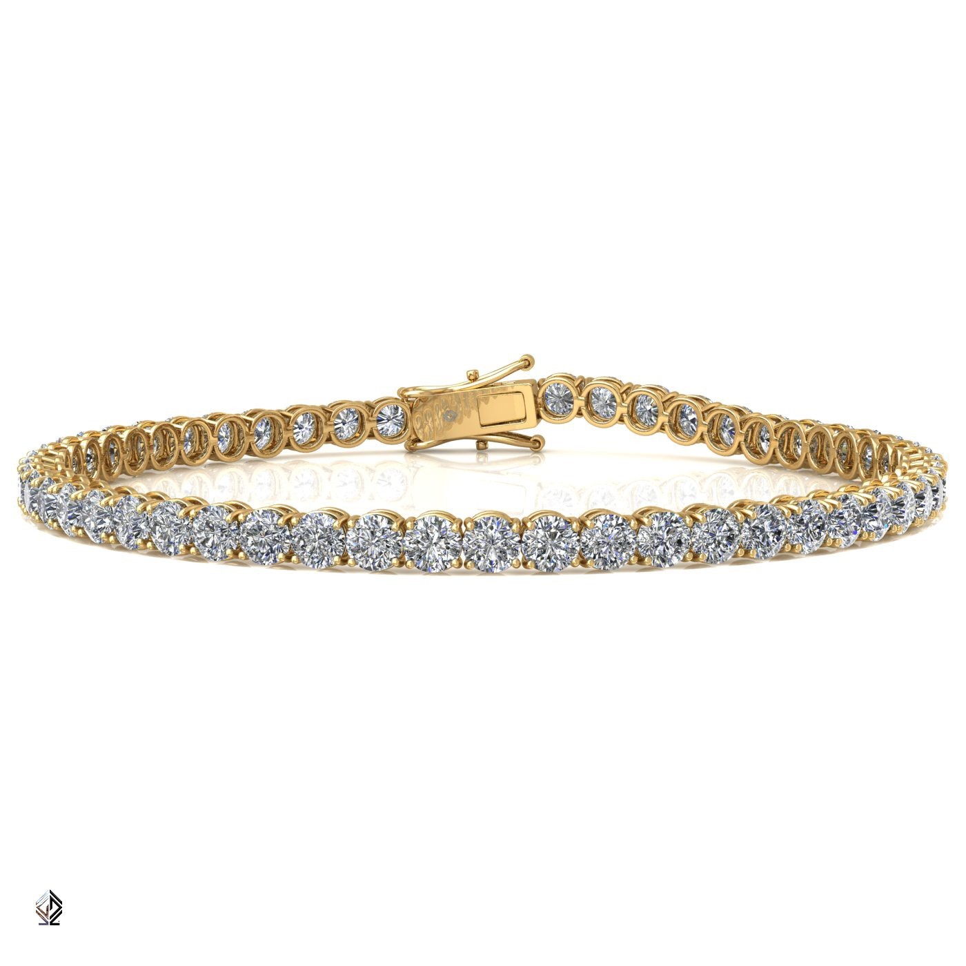 18k yellow gold 3.0 mm 4 prong round shape diamond tennis bracelet in round setting