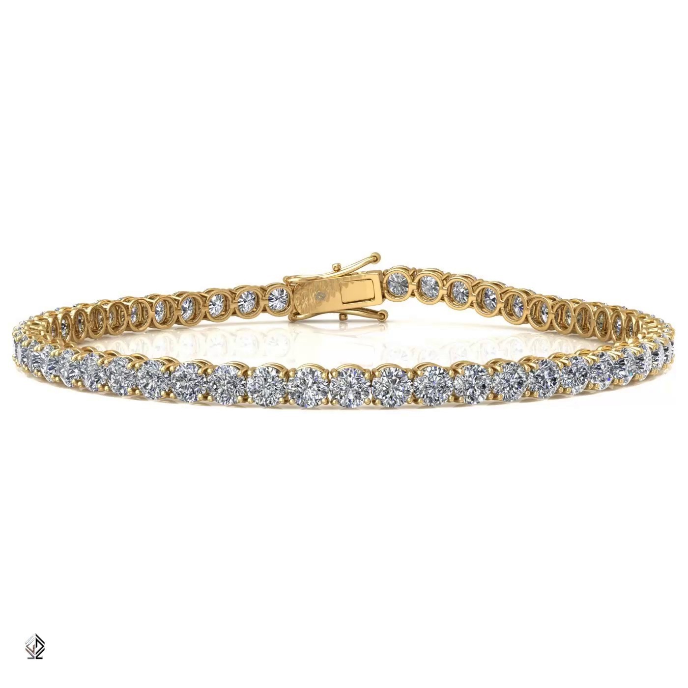 18k yellow gold  1.8mm 4 prong round shape diamond tennis bracelet in round setting Photos & images