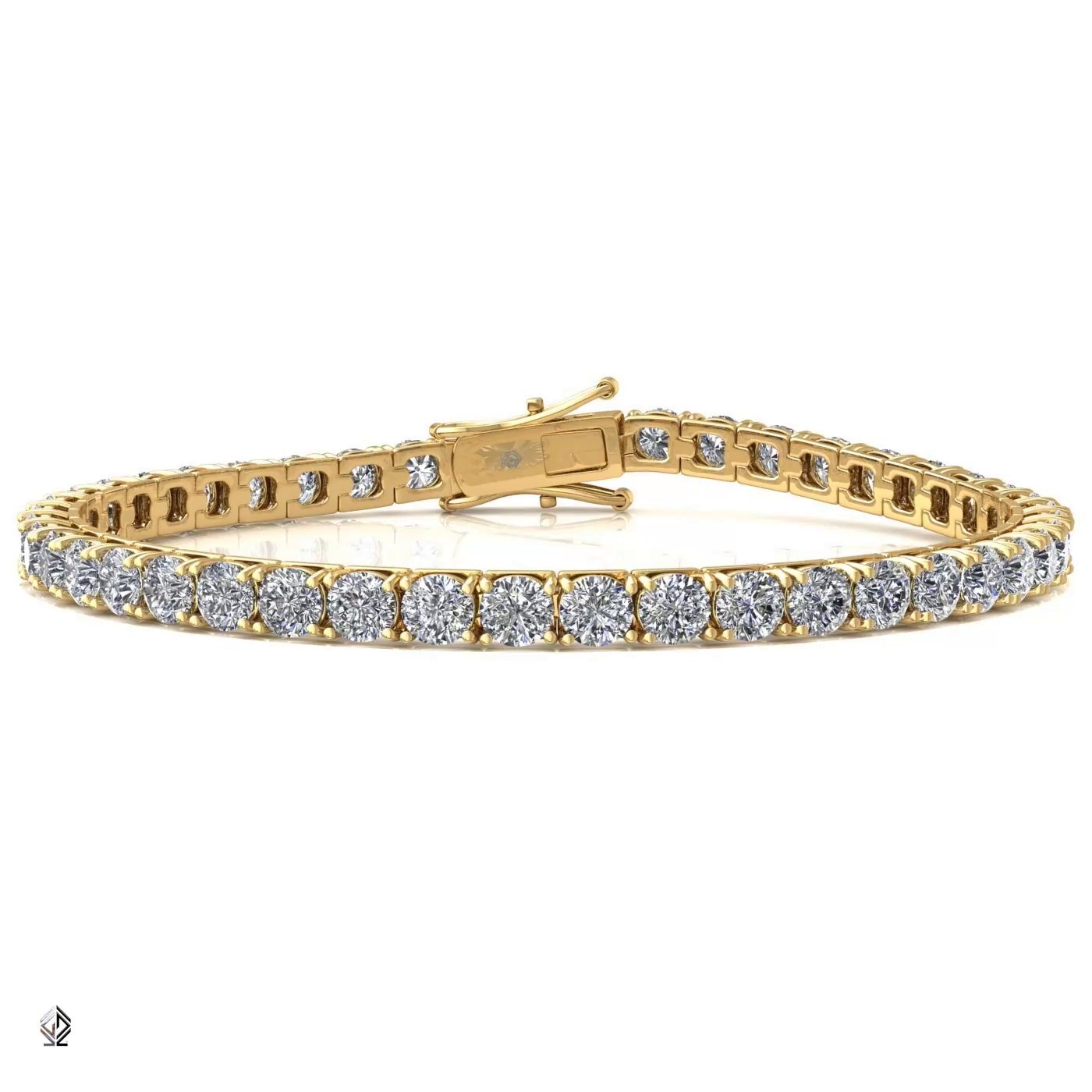 18k yellow gold 4.2mm 4 prong round shape diamond tennis bracelet in square setting Photos & images