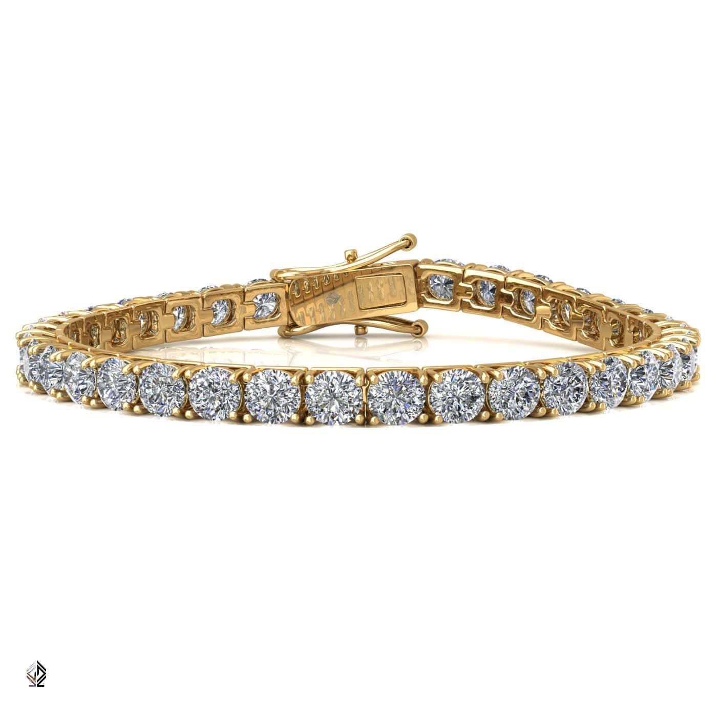 18k yellow gold 4.2mm 4 prong round shape diamond tennis bracelet in square setting