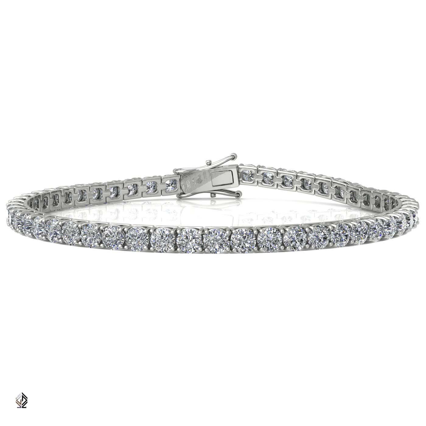18k white gold 3.0mm 4 prong round shape diamond tennis bracelet in square setting