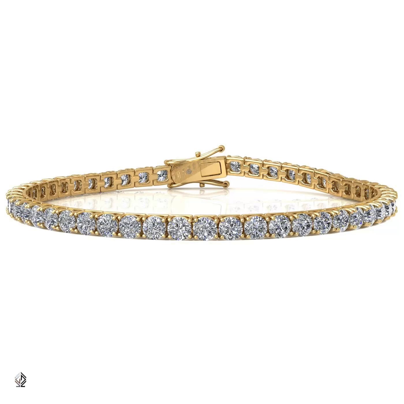 18k yellow gold 4.2mm 4 prong round shape diamond tennis bracelet in square setting Photos & images