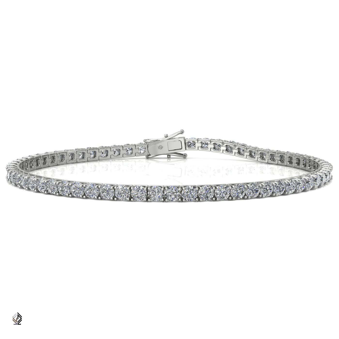 18k white gold  1.8mm 4 prong round shape diamond tennis bracelet in square setting