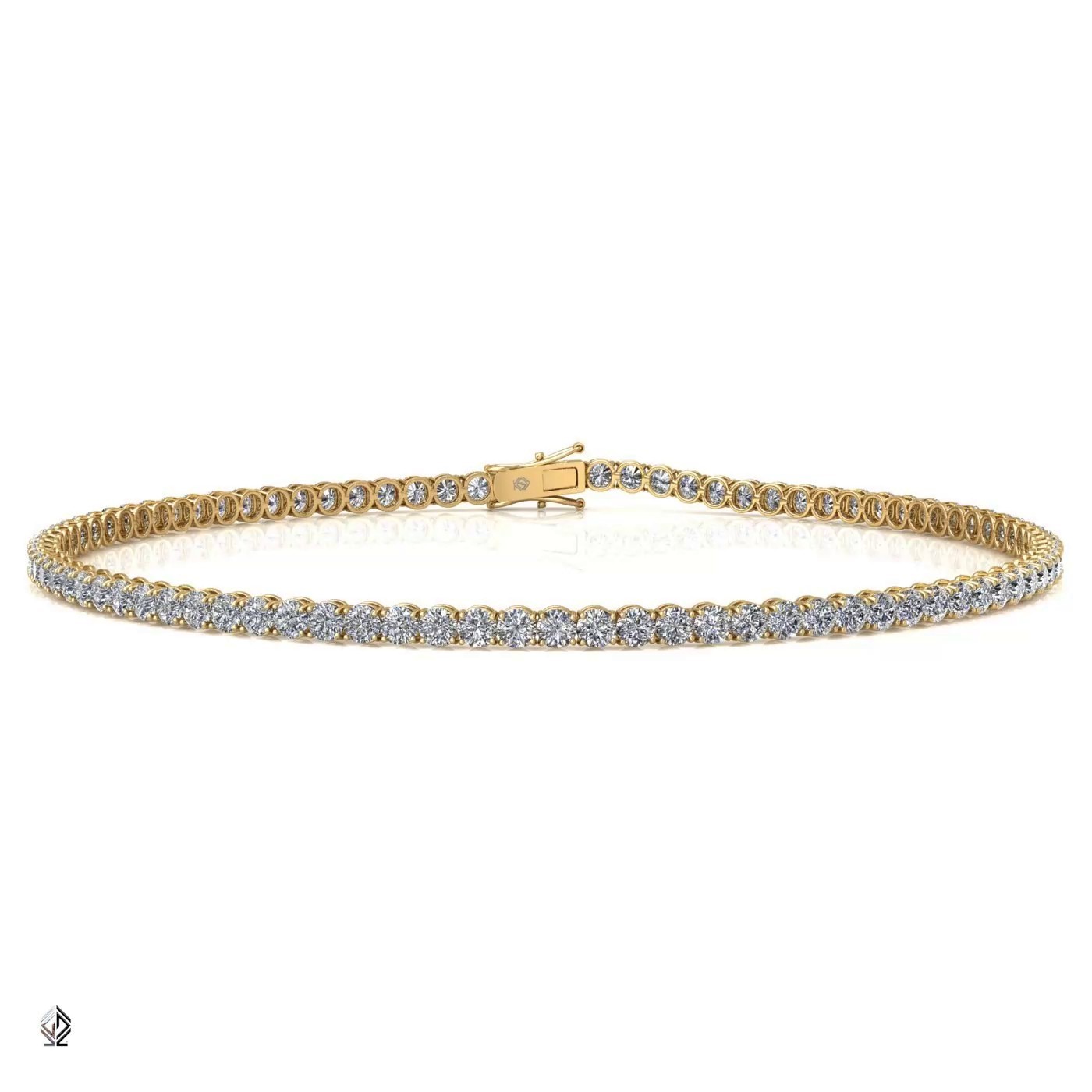 18k yellow gold 3.8mm 4 prong round shape diamond tennis bracelet in round setting Photos & images