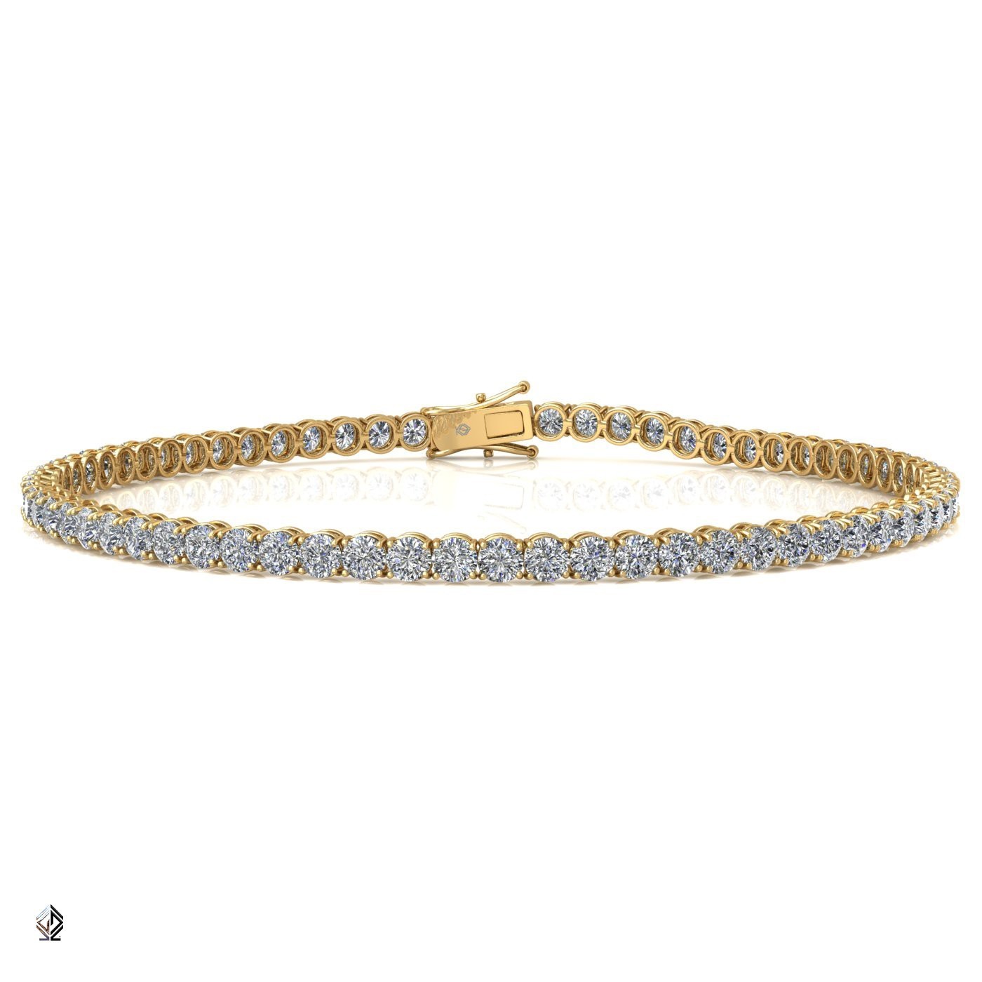 18k yellow gold 2.4mm 4 prong round shape diamond tennis bracelet in round setting