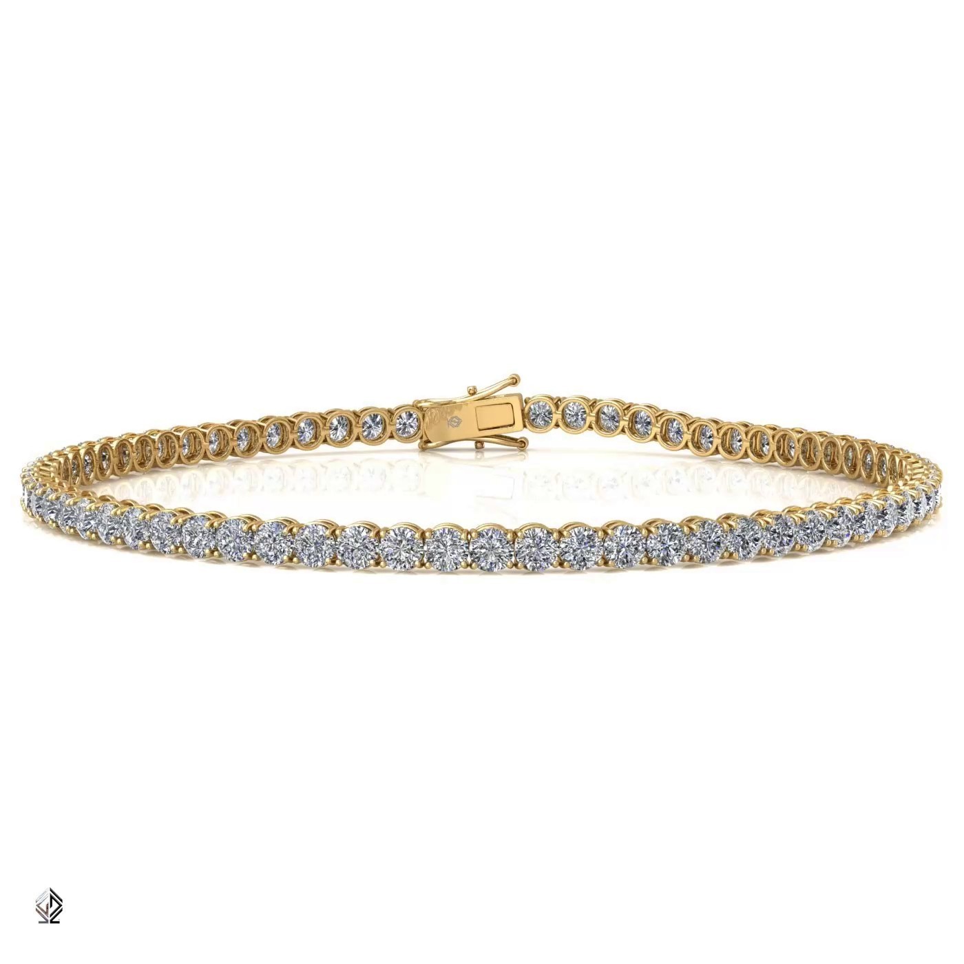 18k yellow gold  1.8mm 4 prong round shape diamond tennis bracelet in round setting Photos & images