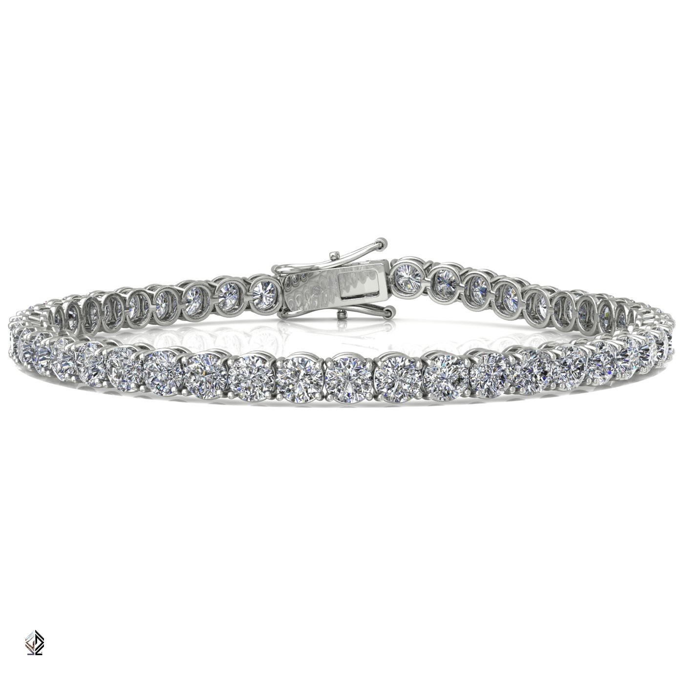 18k white gold 3.3mm 4 prong round shape diamond tennis bracelet in round setting