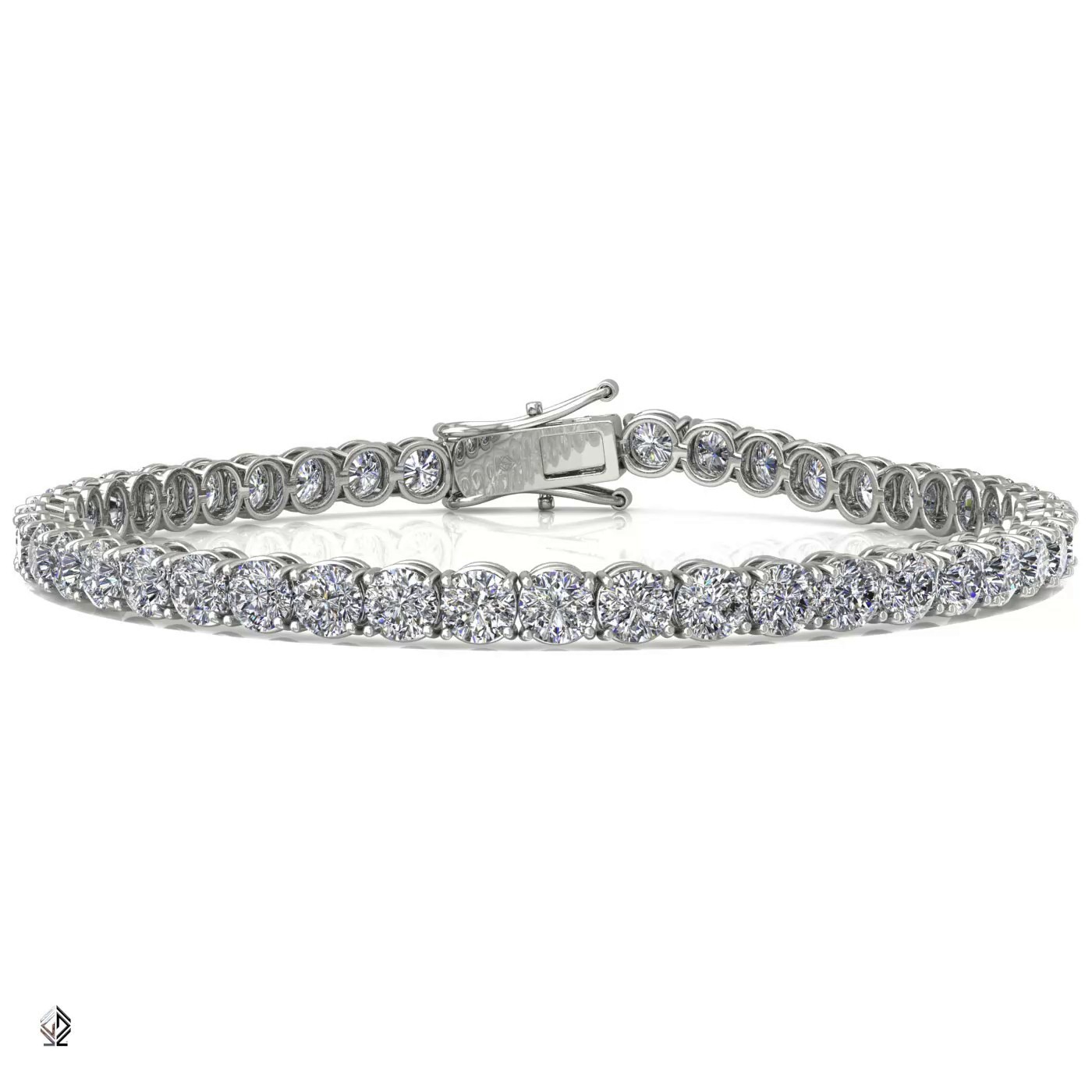 18k white gold 2.8 mm 4 prong round shape diamond tennis bracelet in round setting Photos & images