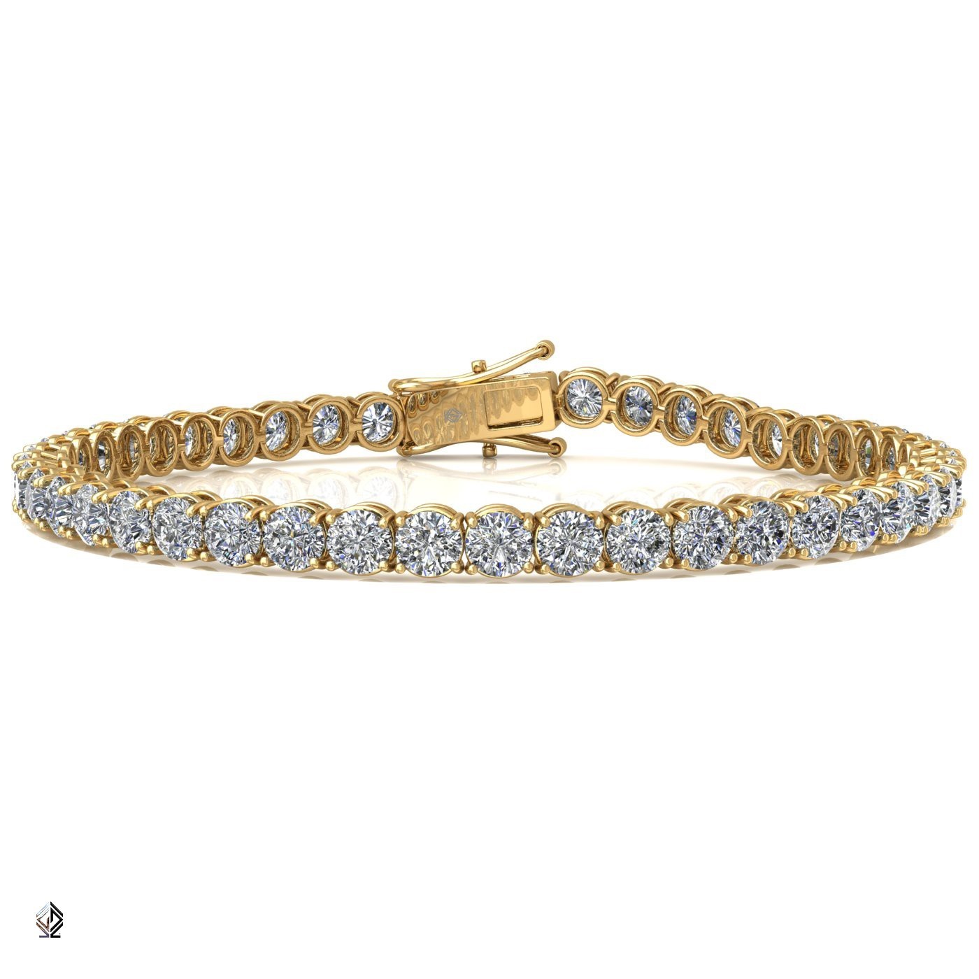 18k yellow gold 3.3mm 4 prong round shape diamond tennis bracelet in round setting