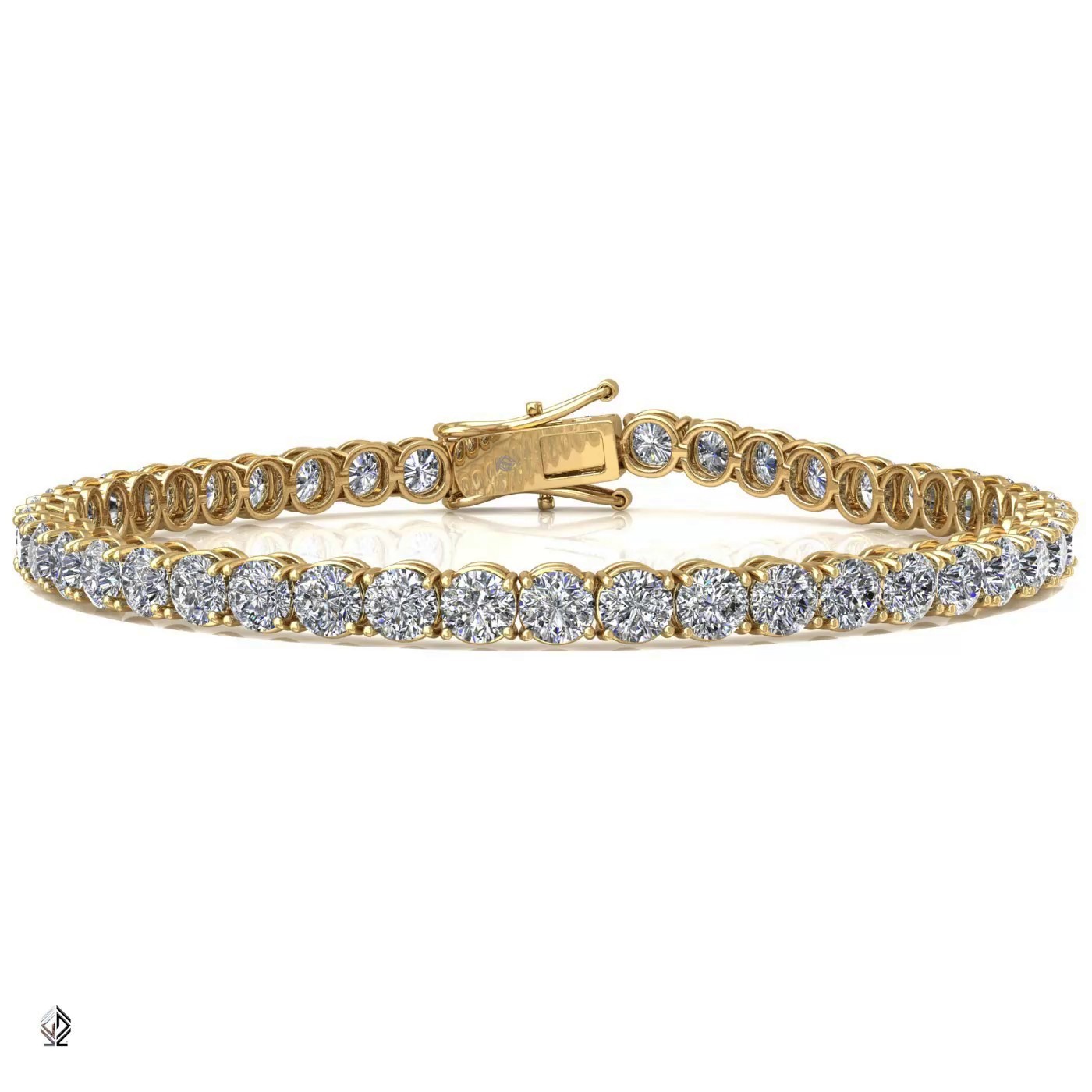 18k yellow gold 2.4mm 4 prong round shape diamond tennis bracelet in round setting Photos & images