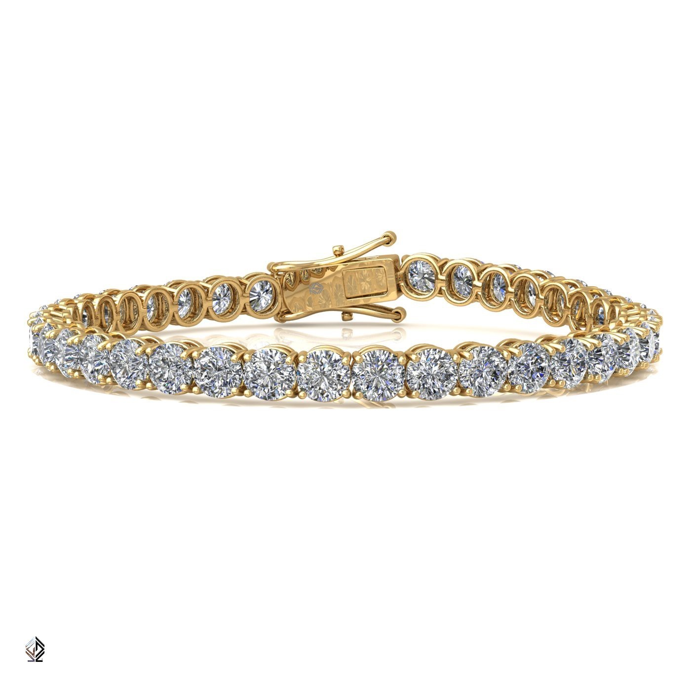 18k yellow gold 3.8mm 4 prong round shape diamond tennis bracelet in round setting