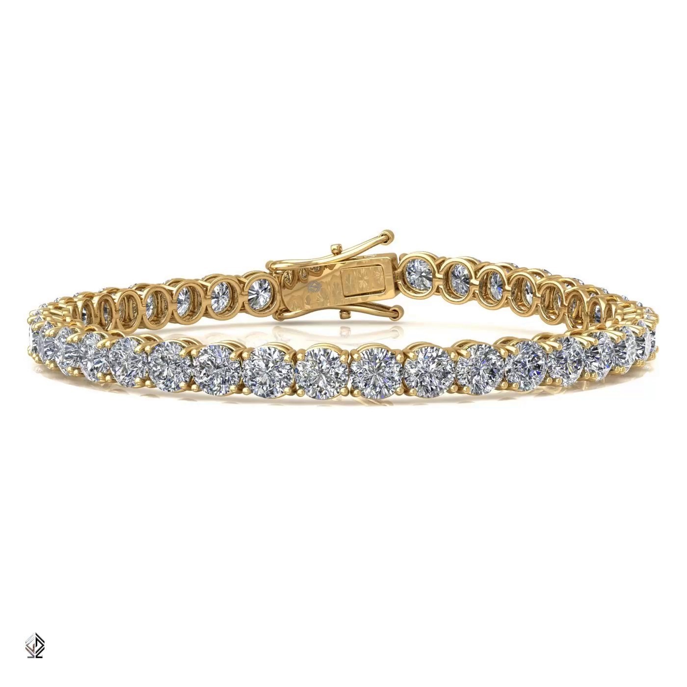 18k yellow gold 2.6mm 4 prong round shape diamond tennis bracelet in round setting Photos & images