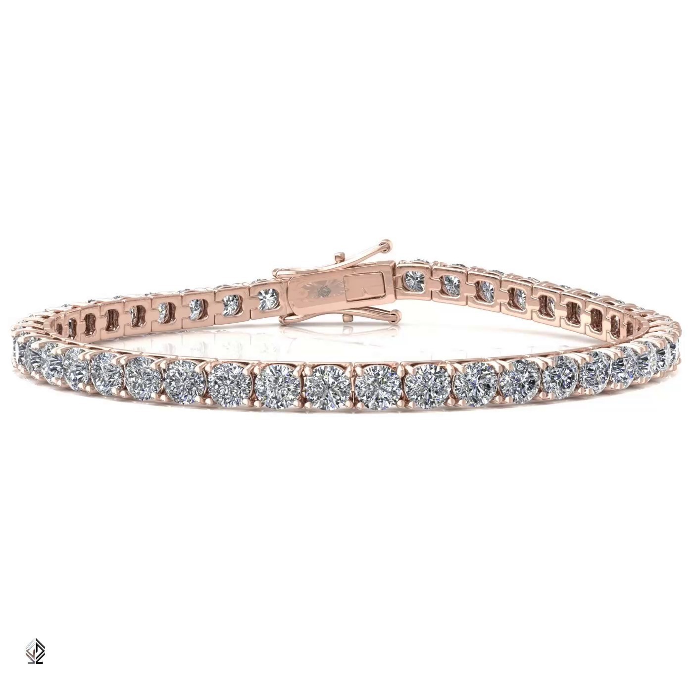 18k rose gold  1.8mm 4 prong round shape diamond tennis bracelet in square setting Photos & images