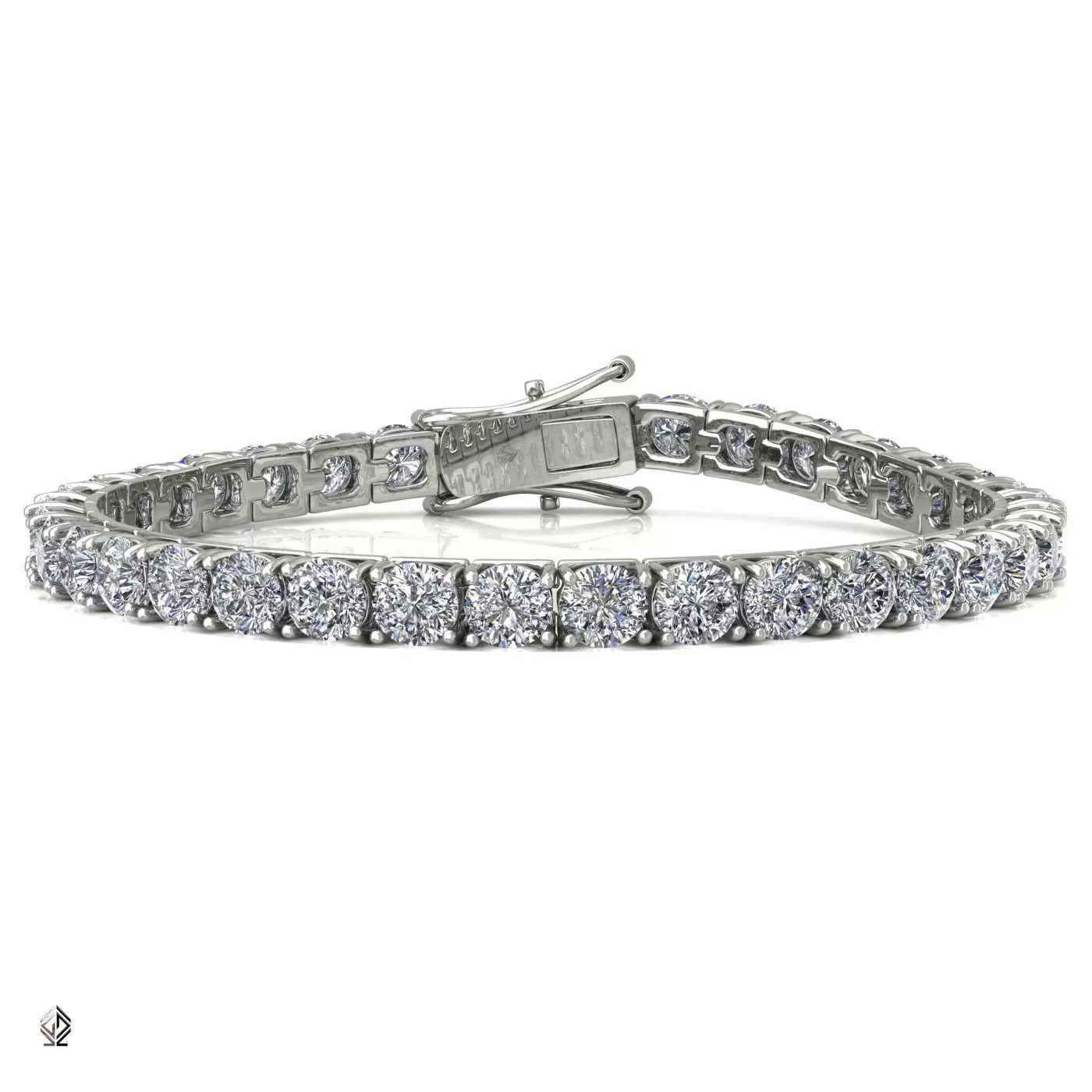 18k white gold 4.2mm 4 prong round shape diamond tennis bracelet in square setting