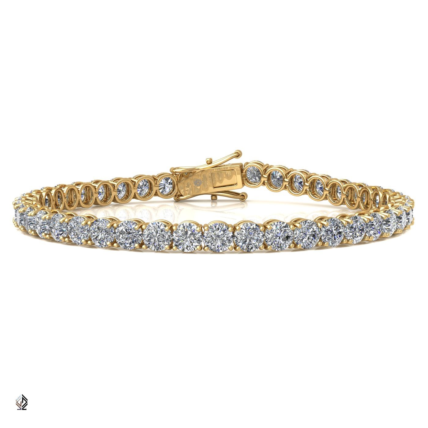 18k yellow gold 4.2mm 4 prong round shape diamond tennis bracelet in round setting