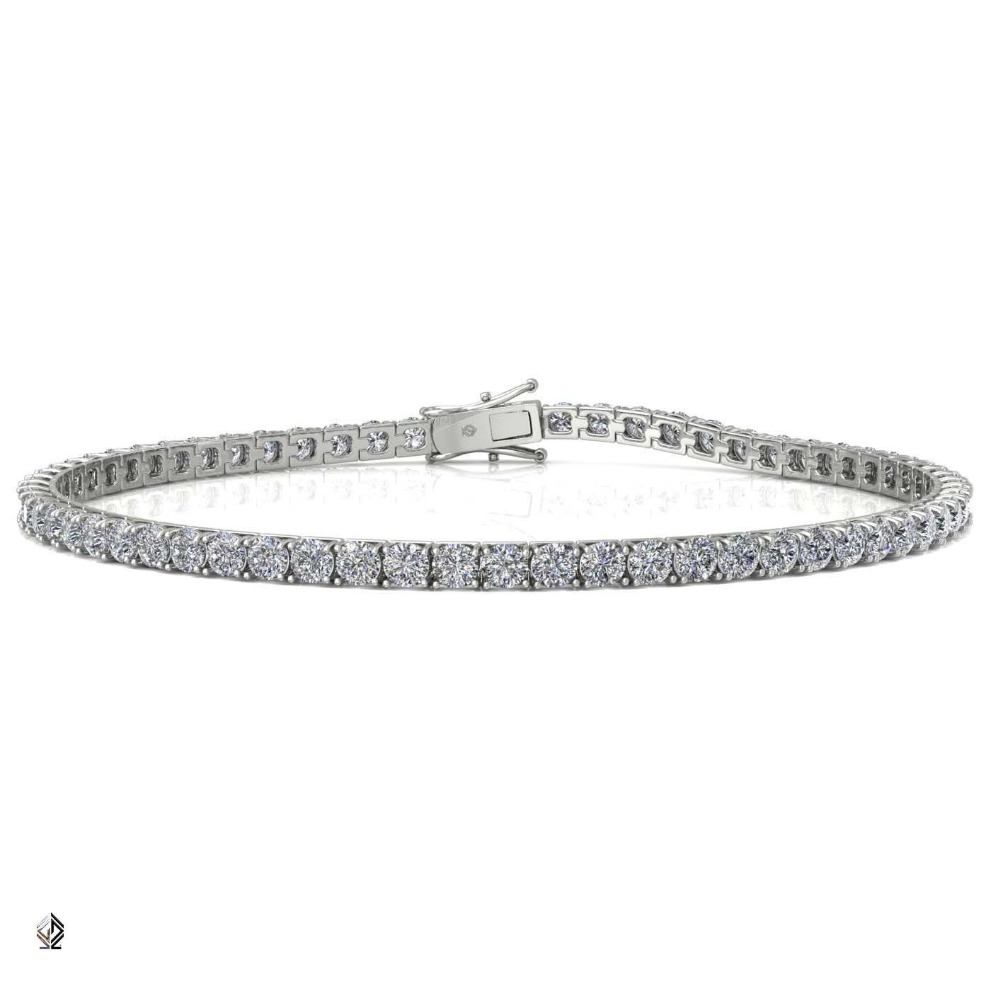18k white gold 2.0mm 4 prong round shape diamond tennis bracelet in square setting